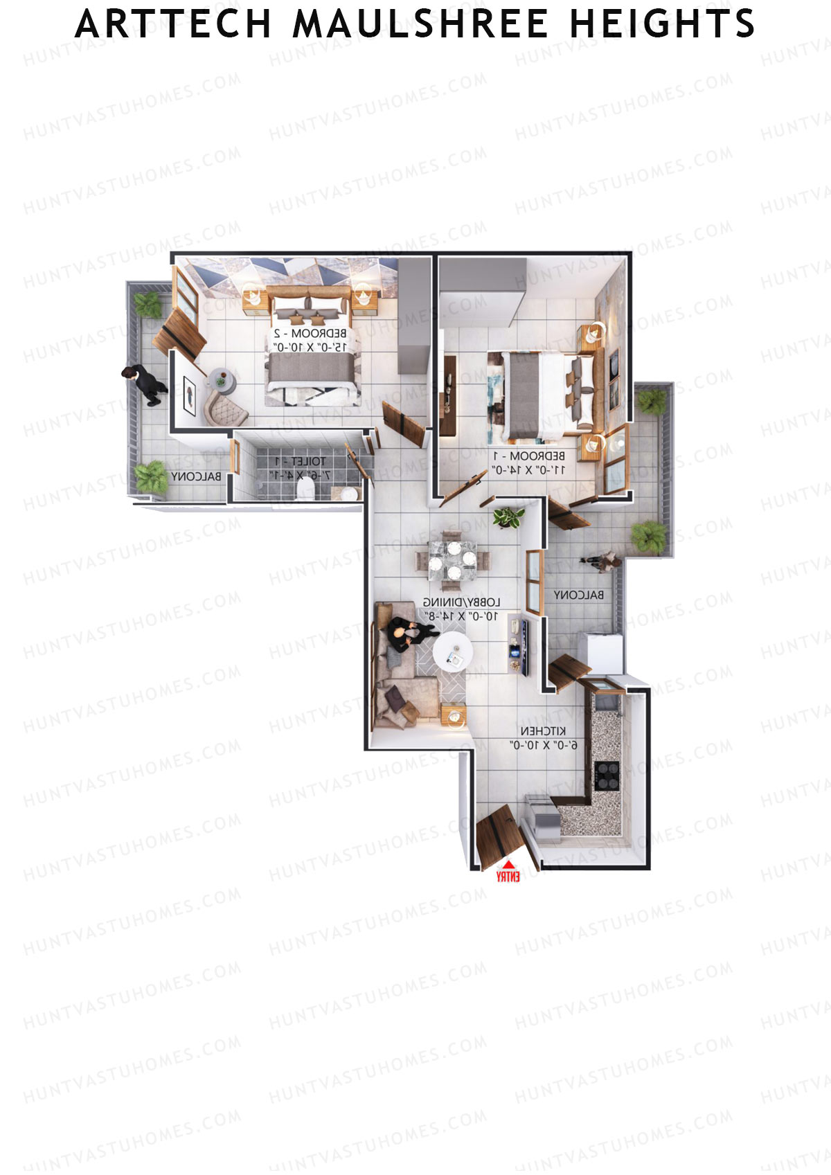 Arttech Maulshree Heights, Tower M, Unit 6, 2BHK, Carpet Area 594   sq ft 