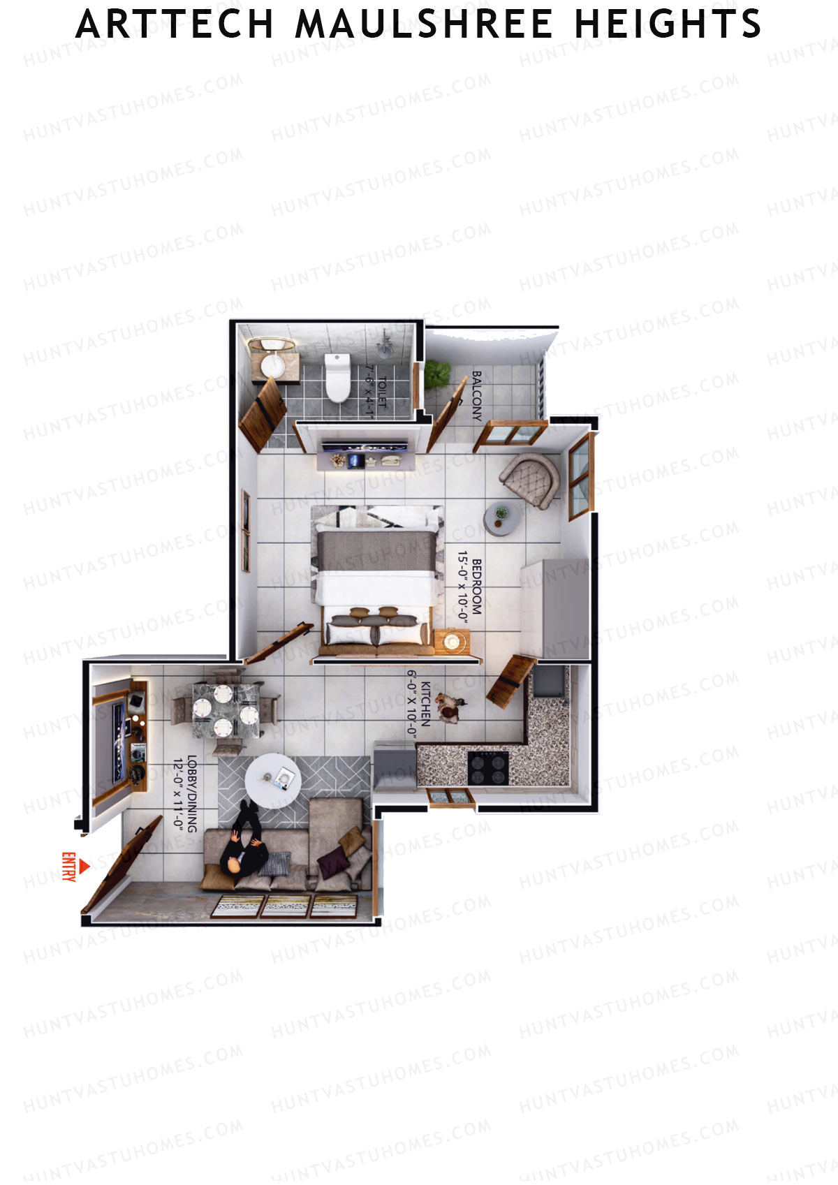 Arttech Maulshree Heights, Tower M, Unit 8, 1BHK, Carpet Area 372   sq ft 