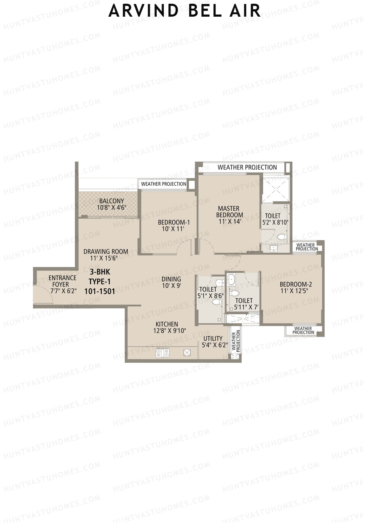 Arvind Bel Air Block A Unit 1 (Type 1) Floor Plan