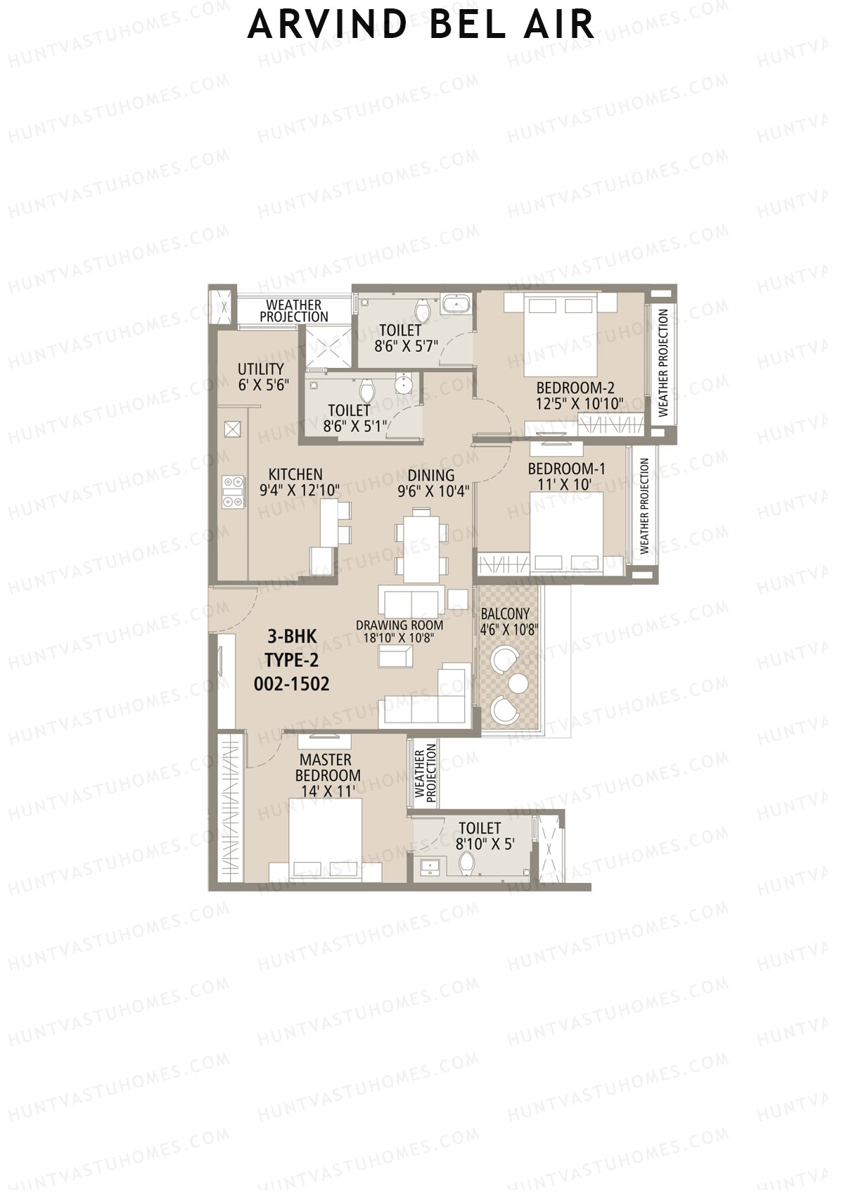 Arvind Bel Air Block A Unit 2 (Type 2) Floor Plan