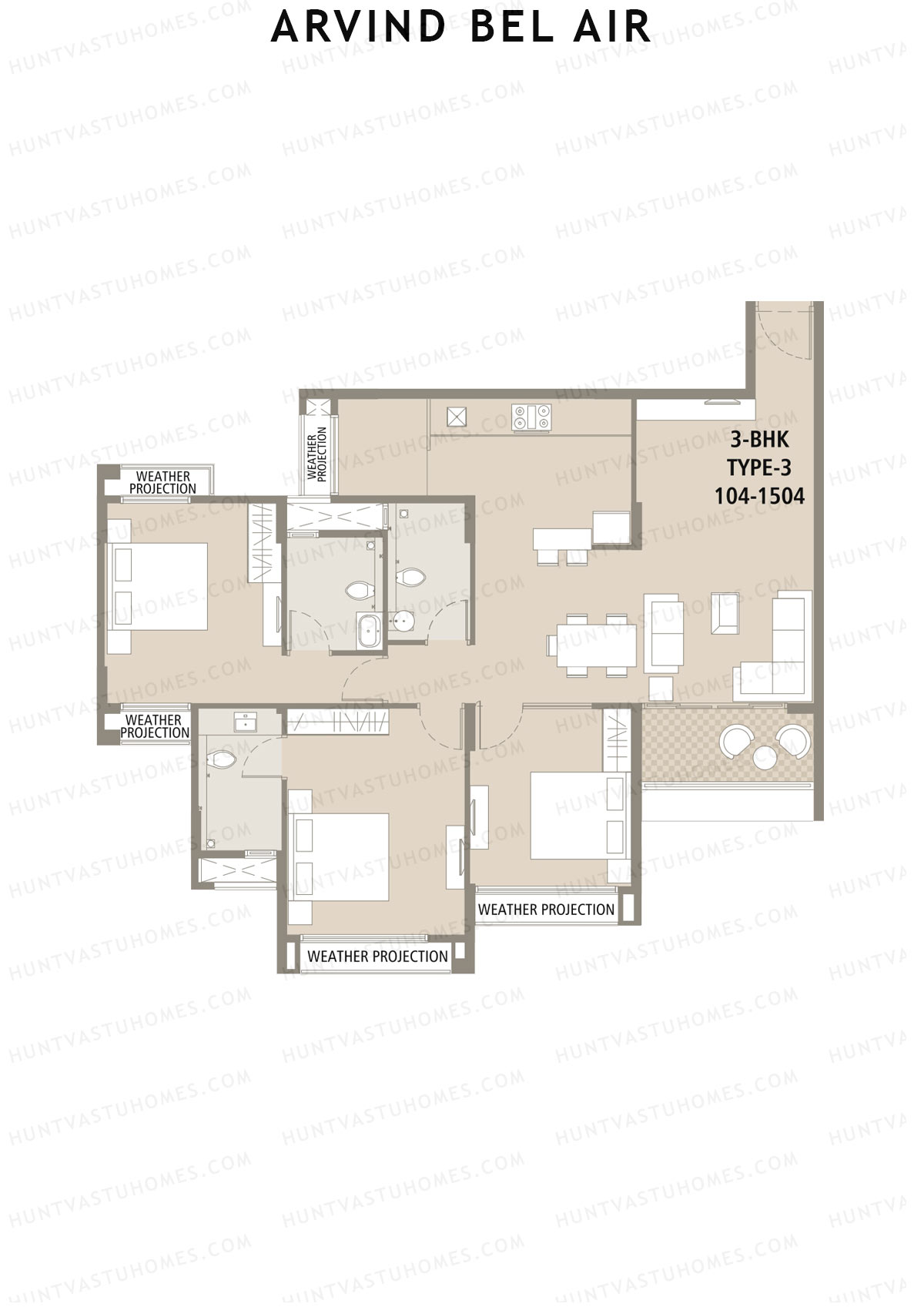 Arvind Bel Air Block A Unit 4 (Type 3) Floor Plan