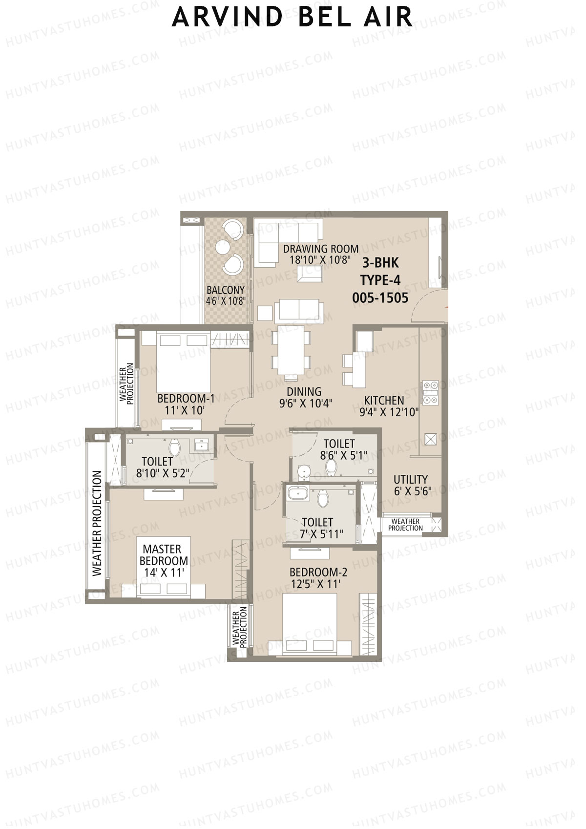Arvind Bel Air Block A Unit 5 (Type 4) Floor Plan