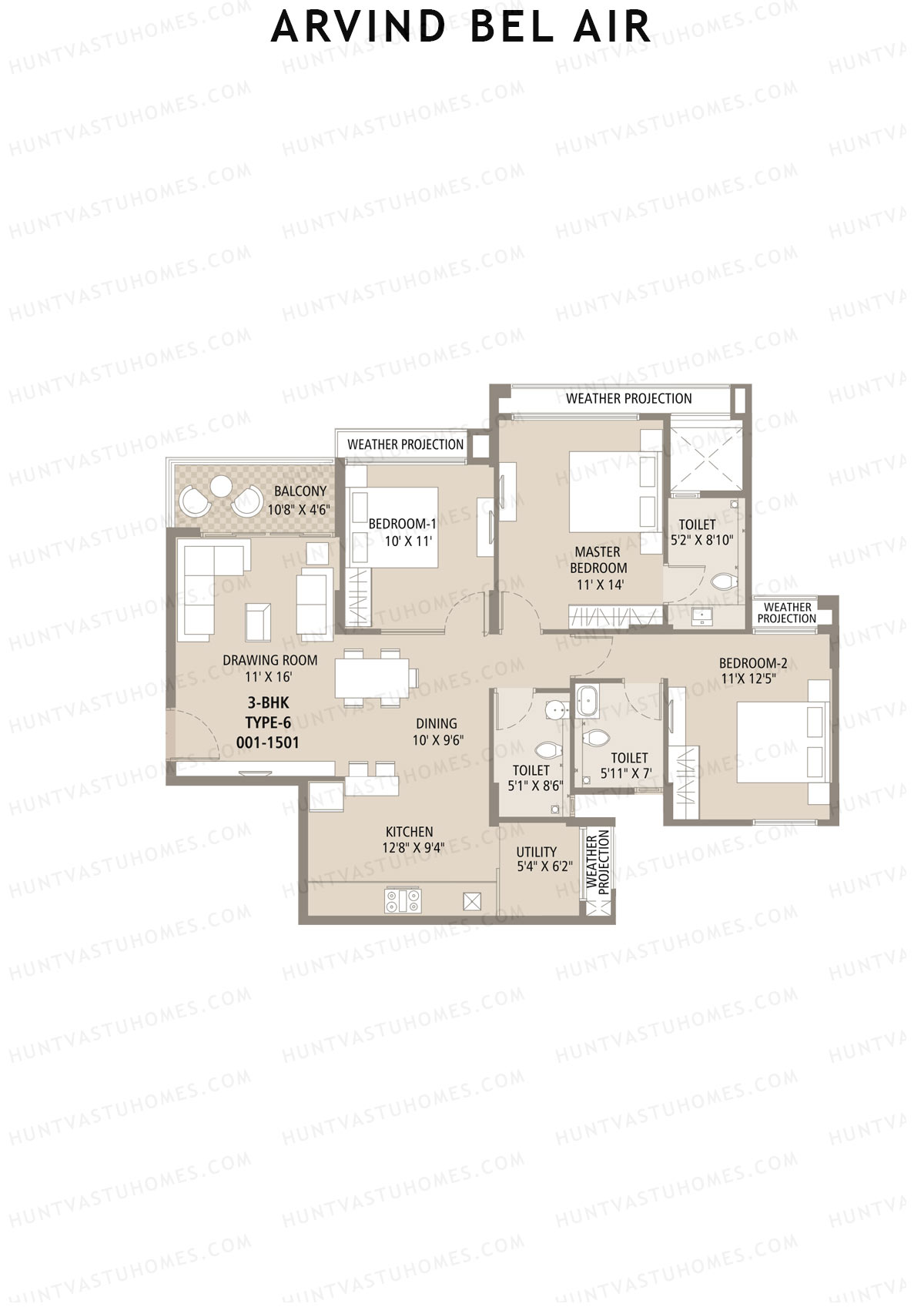 Arvind Bel Air Block B Unit 1 (Type 6) Floor Plan