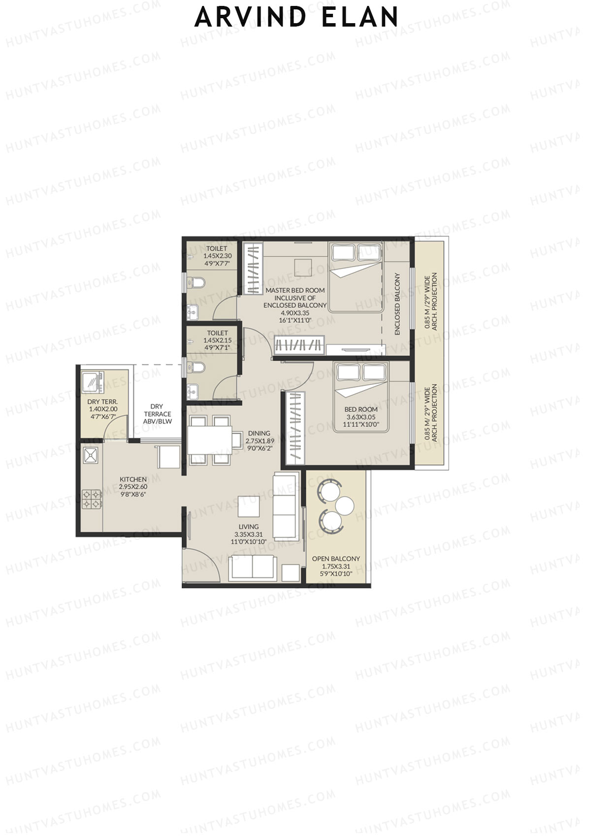 Arvind Elan Block A Unit 2 (Type 1) Floor Plan