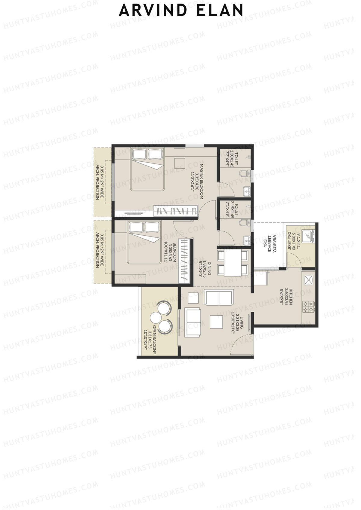 Arvind Elan Block B Unit 1 (Type B2) Floor Plan