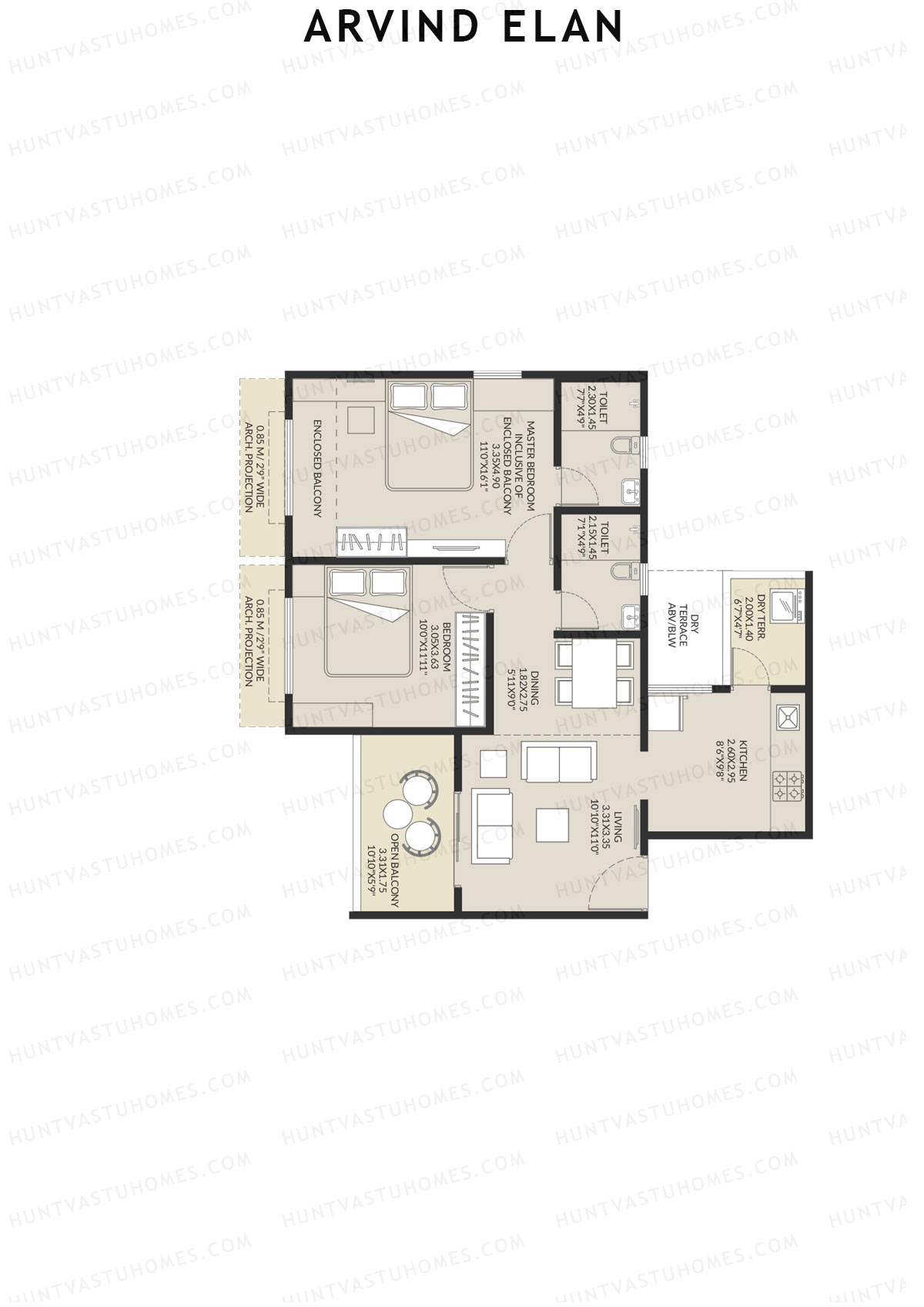 Arvind Elan Block B Unit 1 (Type B3) Floor Plan