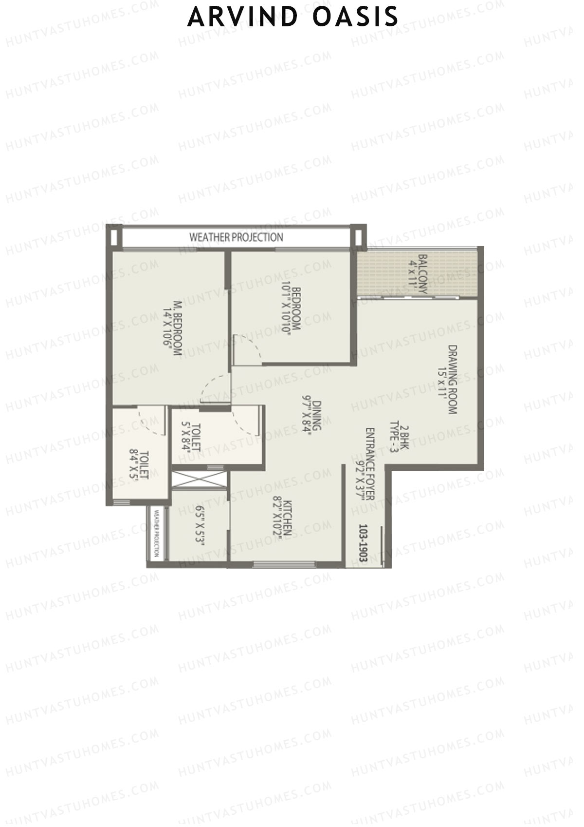 Arvind Oasis Block B Unit 3 (Type 3) Floor Plan
