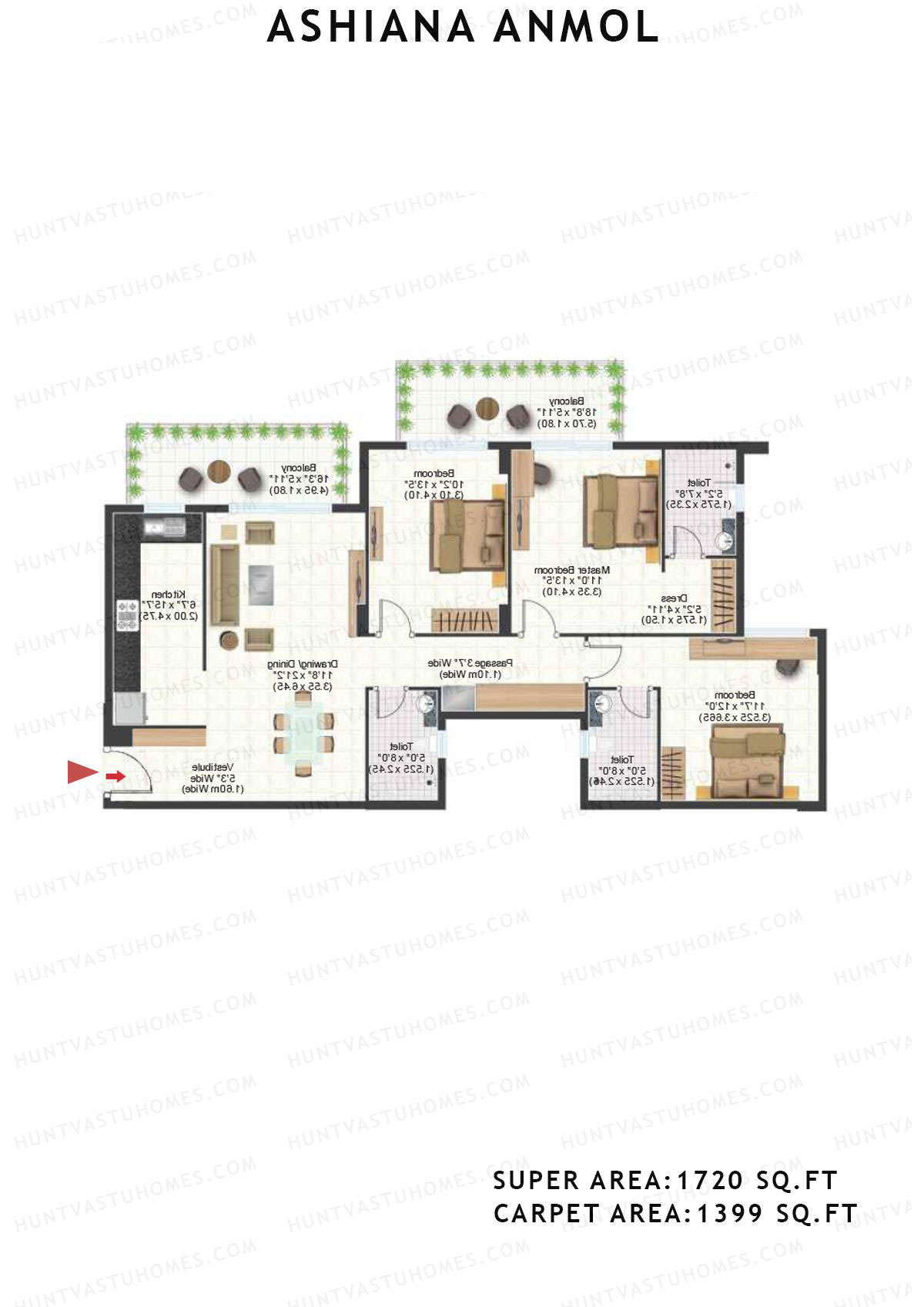 Ashiana Anmol Tower B1 Unit 2 Floor Plan