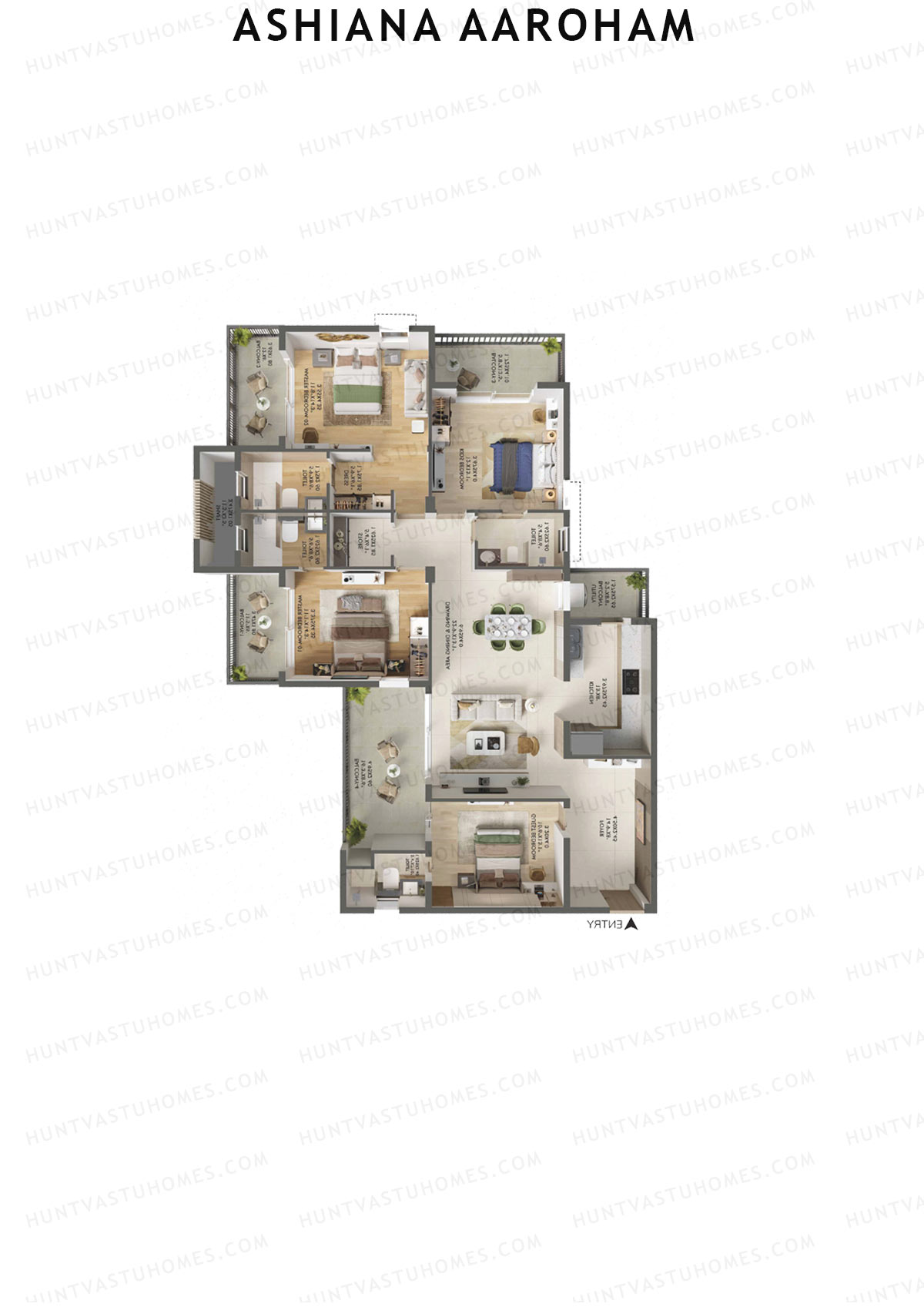 Ashiana Aaroham, Tower 1, Unit 1, 4BHK, Carpet Area 1521   sq ft 