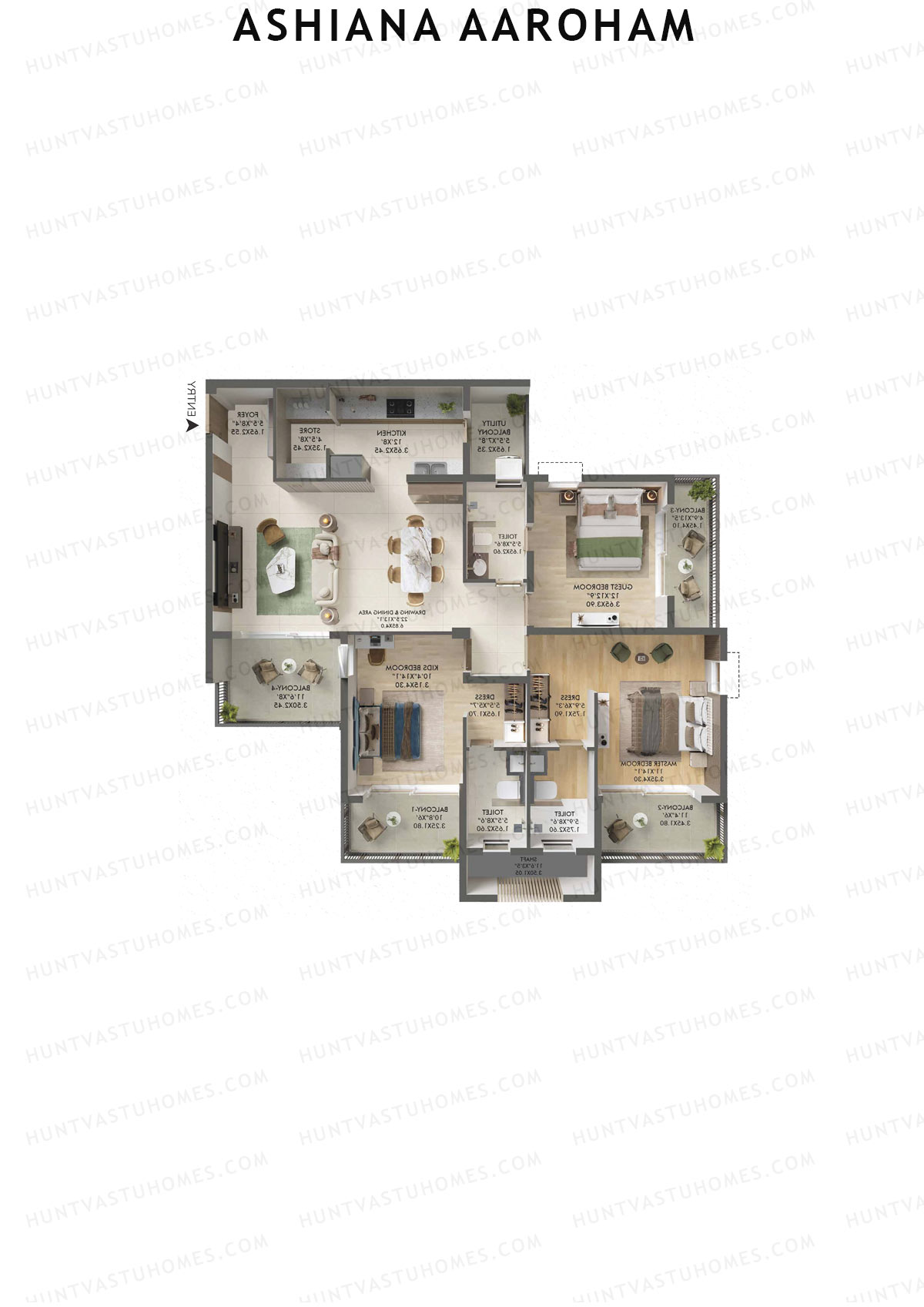Ashiana Aaroham, Tower 3, Unit 10, 3BHK, Carpet Area 1259   sq ft 