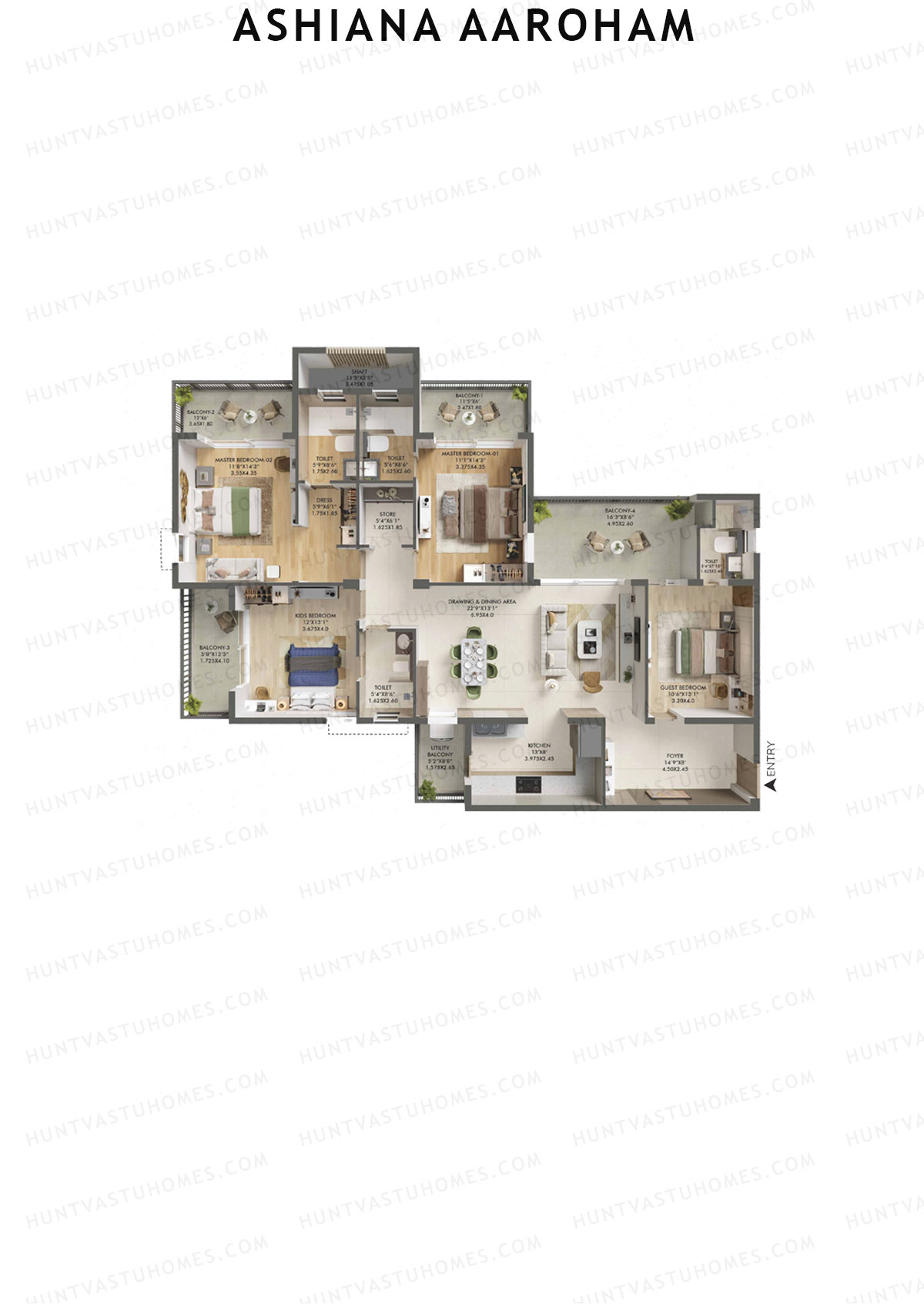 Ashiana Aaroham, Tower 3, Unit 11, 4BHK, Carpet Area 1521   sq ft 