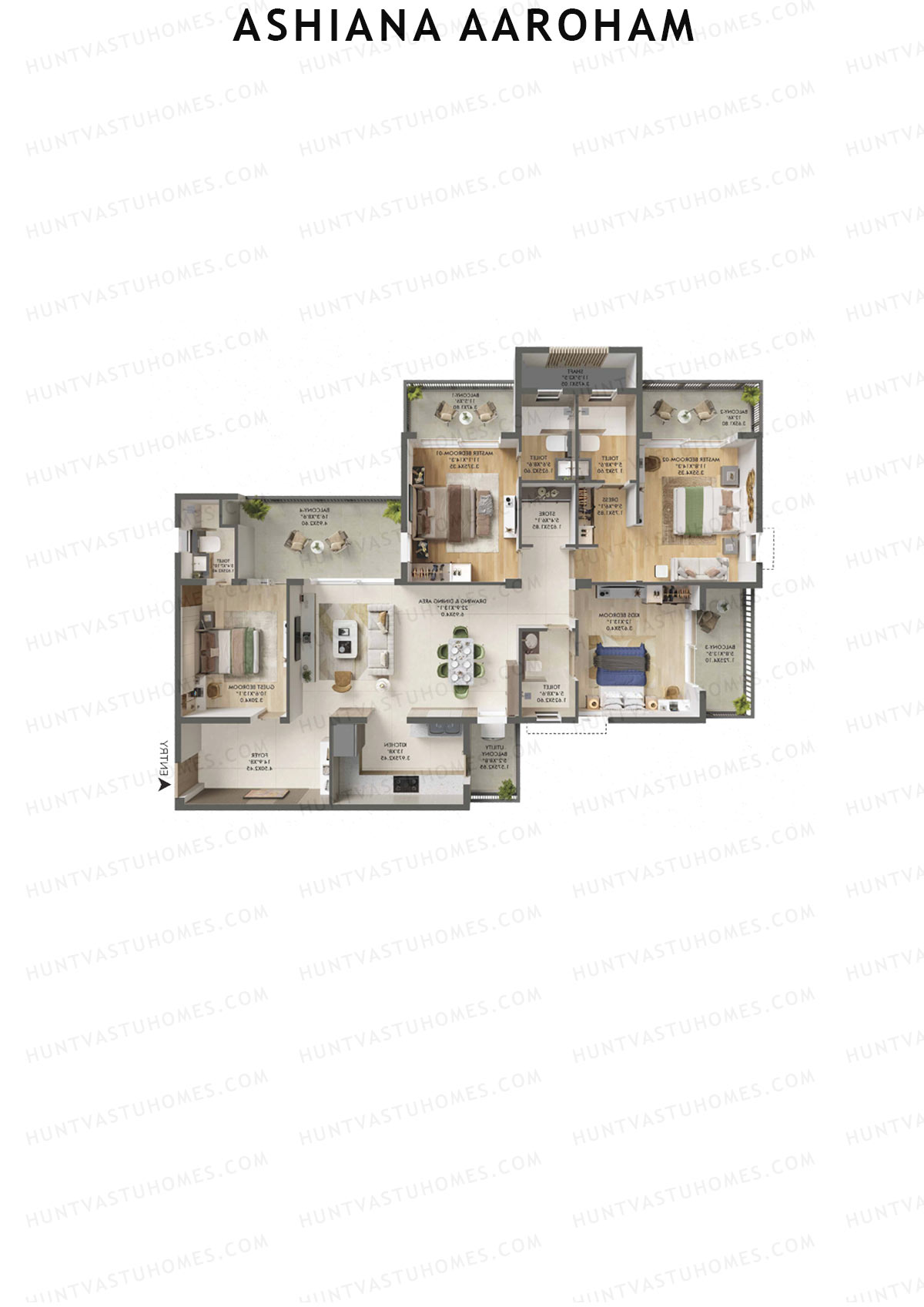 Ashiana Aaroham, Tower 3, Unit 9, 4BHK, Carpet Area 1521   sq ft 