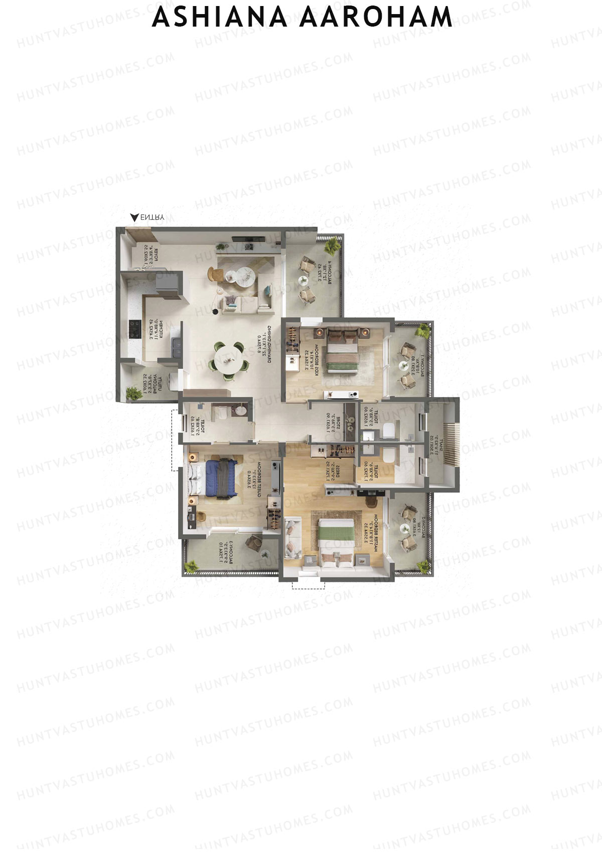Ashiana Aaroham, Tower 5, Unit 17, 3BHK, Carpet Area 1223   sq ft 