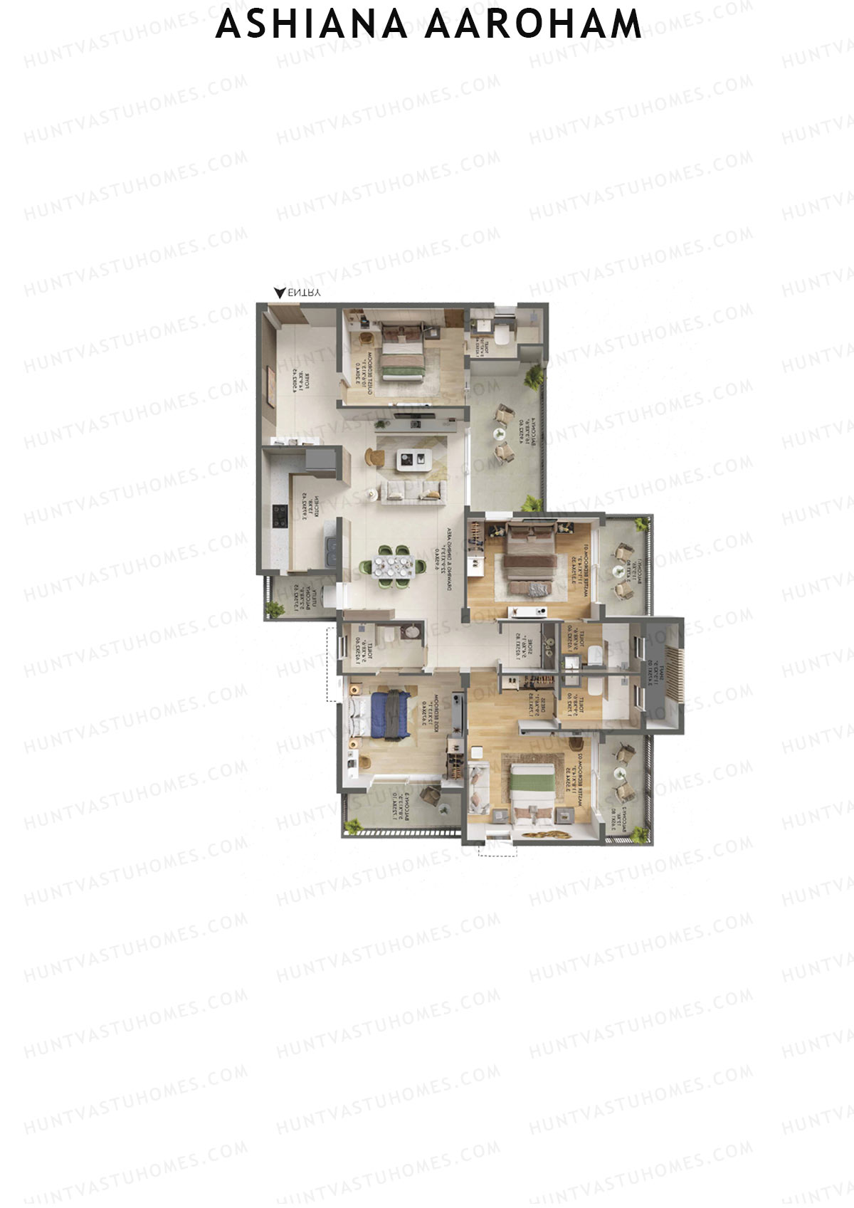Ashiana Aaroham, Tower 6, Unit 21, 4BHK, Carpet Area 1521   sq ft 