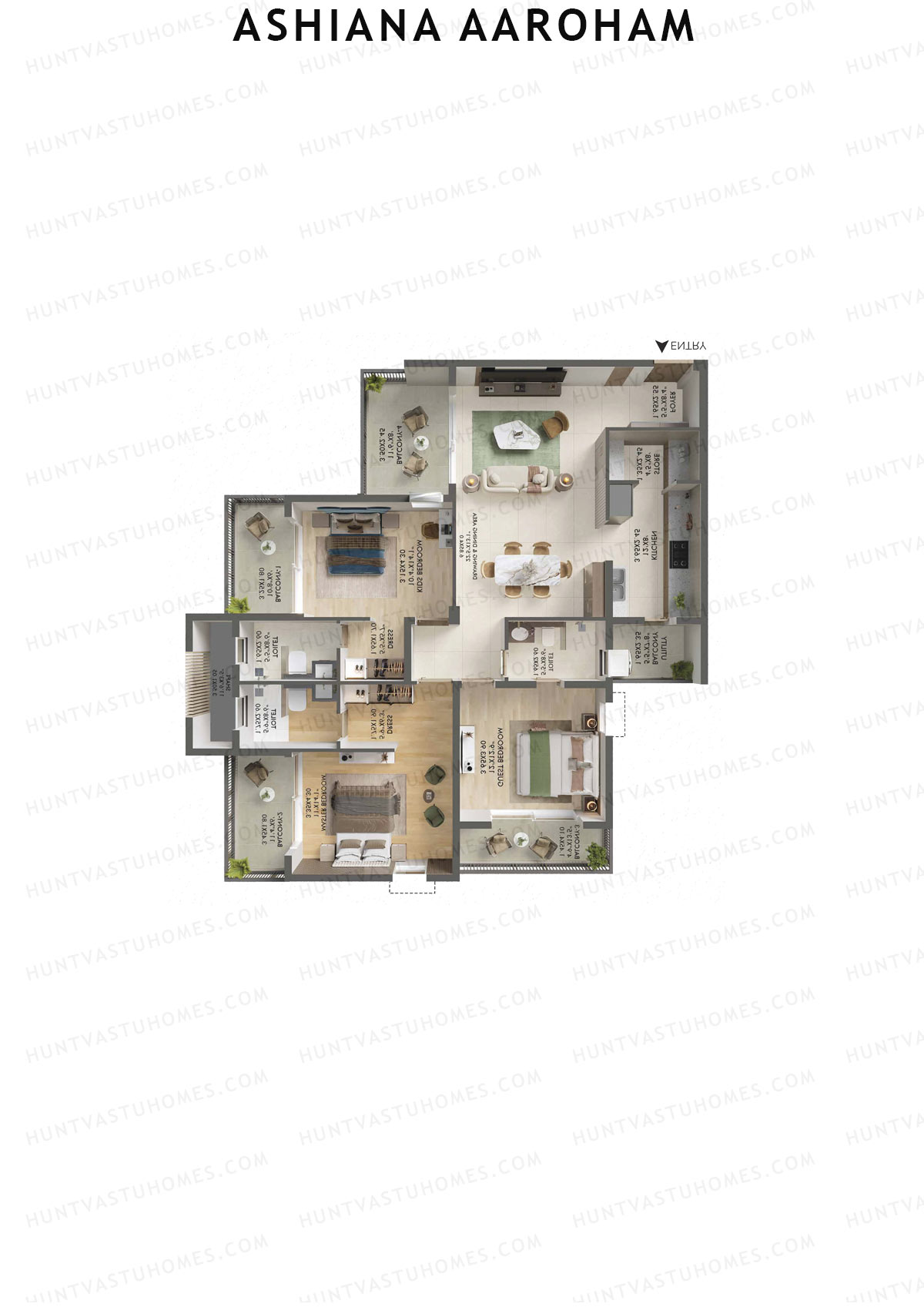 Ashiana Aaroham, Tower 6, Unit 22, 3BHK, Carpet Area 1259   sq ft 