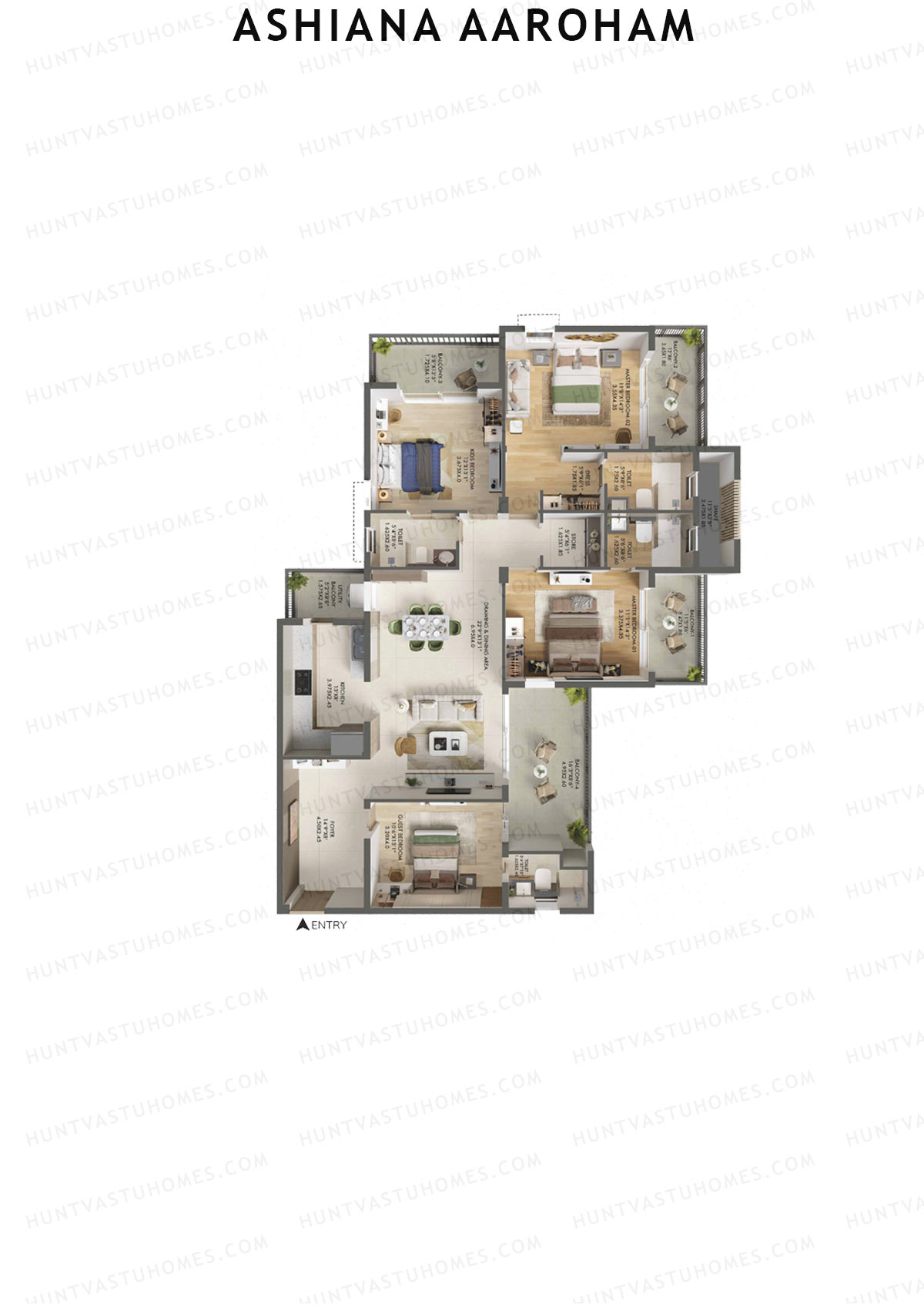 Ashiana Aaroham, Tower 6, Unit 23, 4BHK, Carpet Area 1521   sq ft 