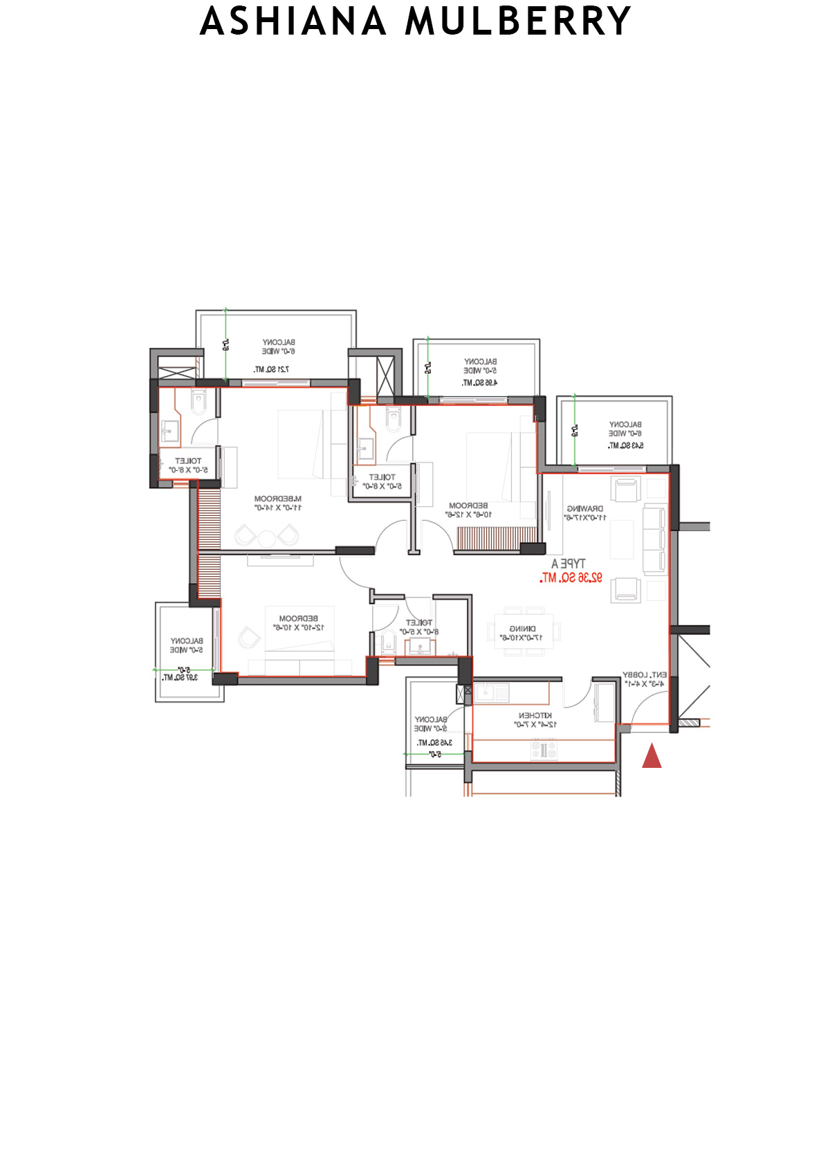 Ashiana Mulberry Tower 1 Unit 1 (Type A) Floor Plan