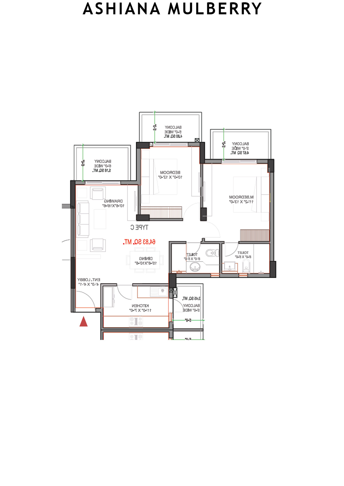 Ashiana Mulberry Tower 1 Unit 2 (Type C) Floor Plan