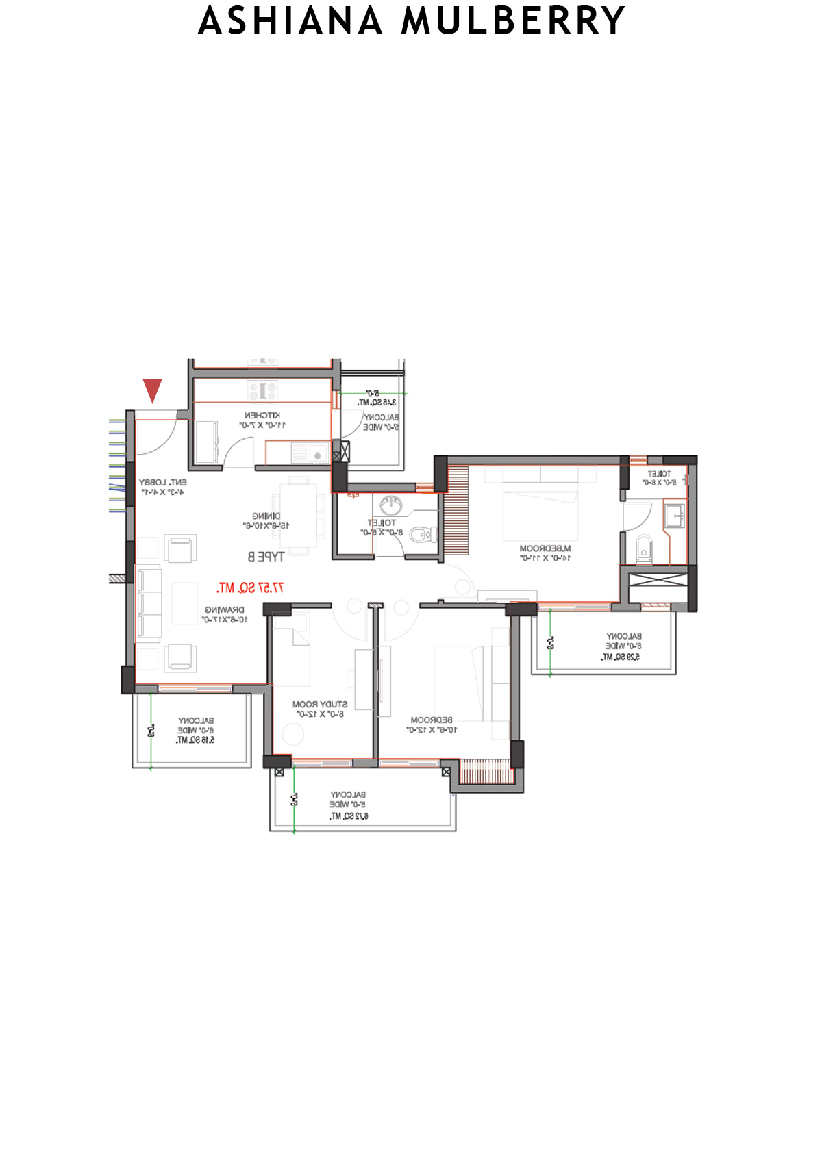 Ashiana Mulberry Tower 1 Unit 3 (Type B) Floor Plan