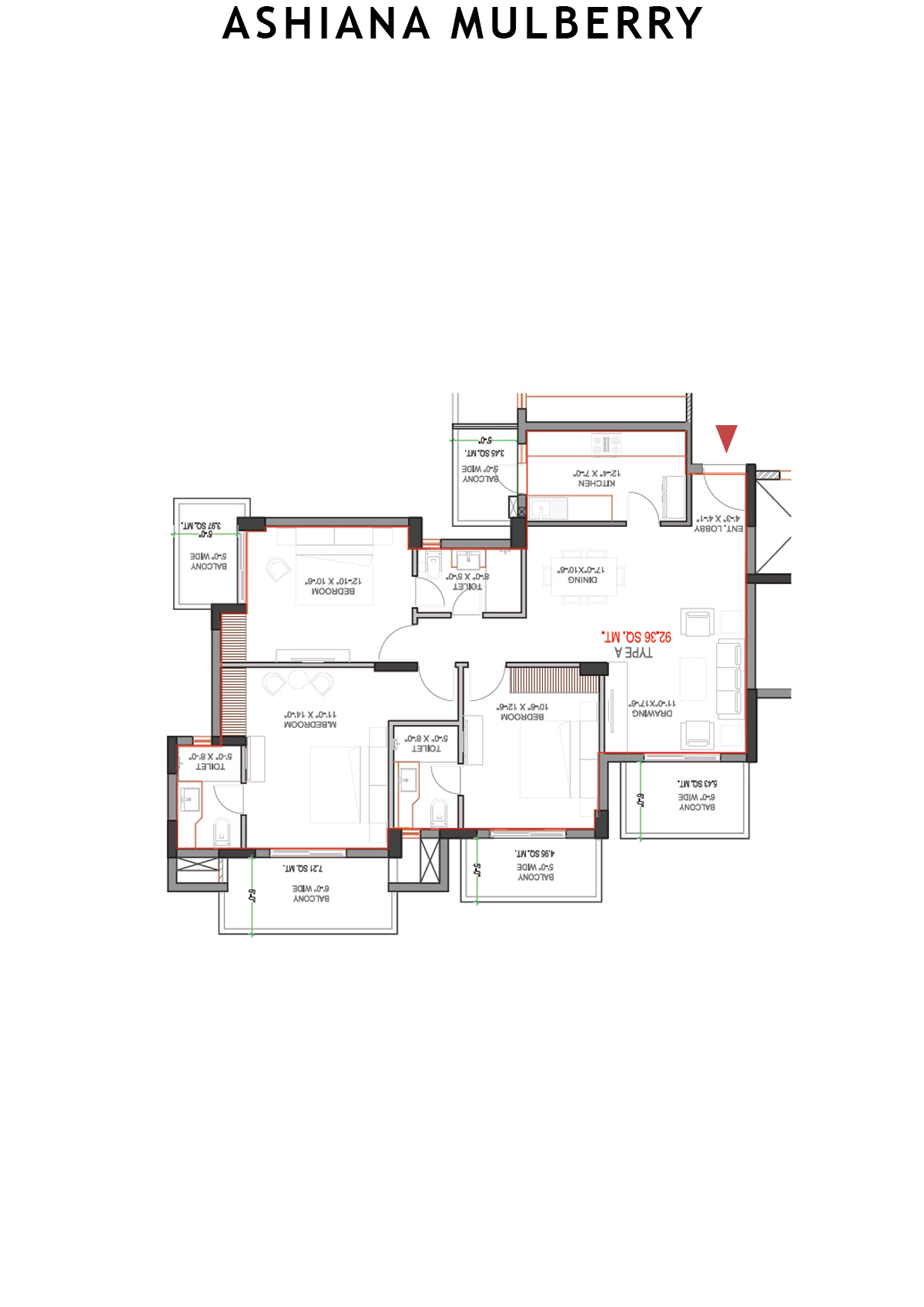 Ashiana Mulberry Tower 1 Unit 4 (Type A) Floor Plan