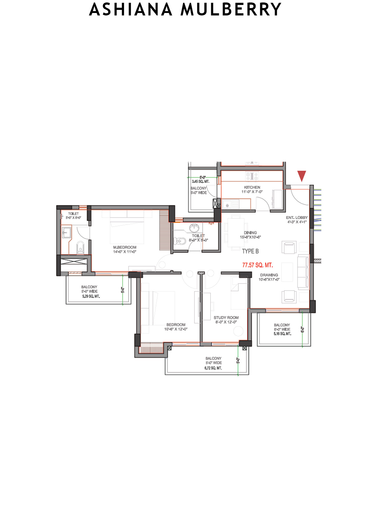 Ashiana Mulberry Tower 2 Unit 4 (Type B) Floor Plan