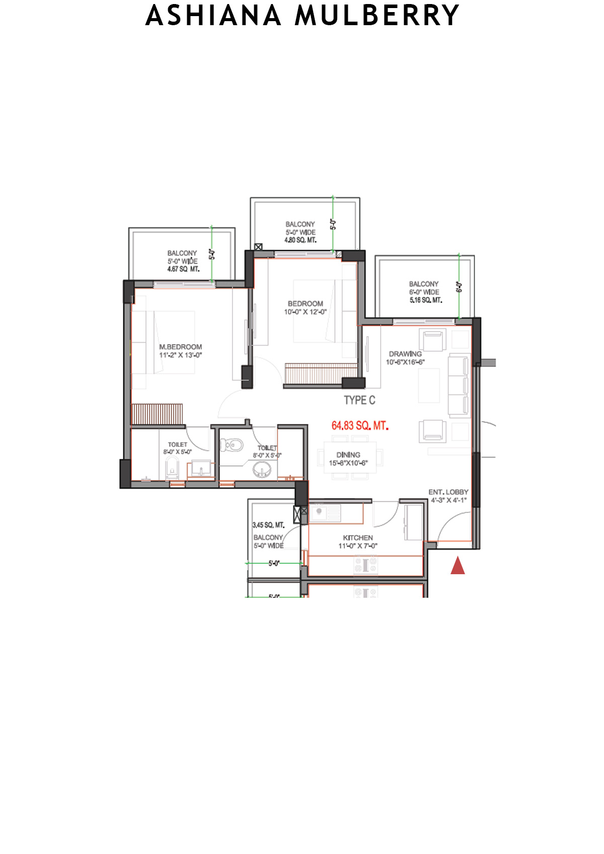 Ashiana Mulberry Tower 3 Unit 1 (Type C) Floor Plan