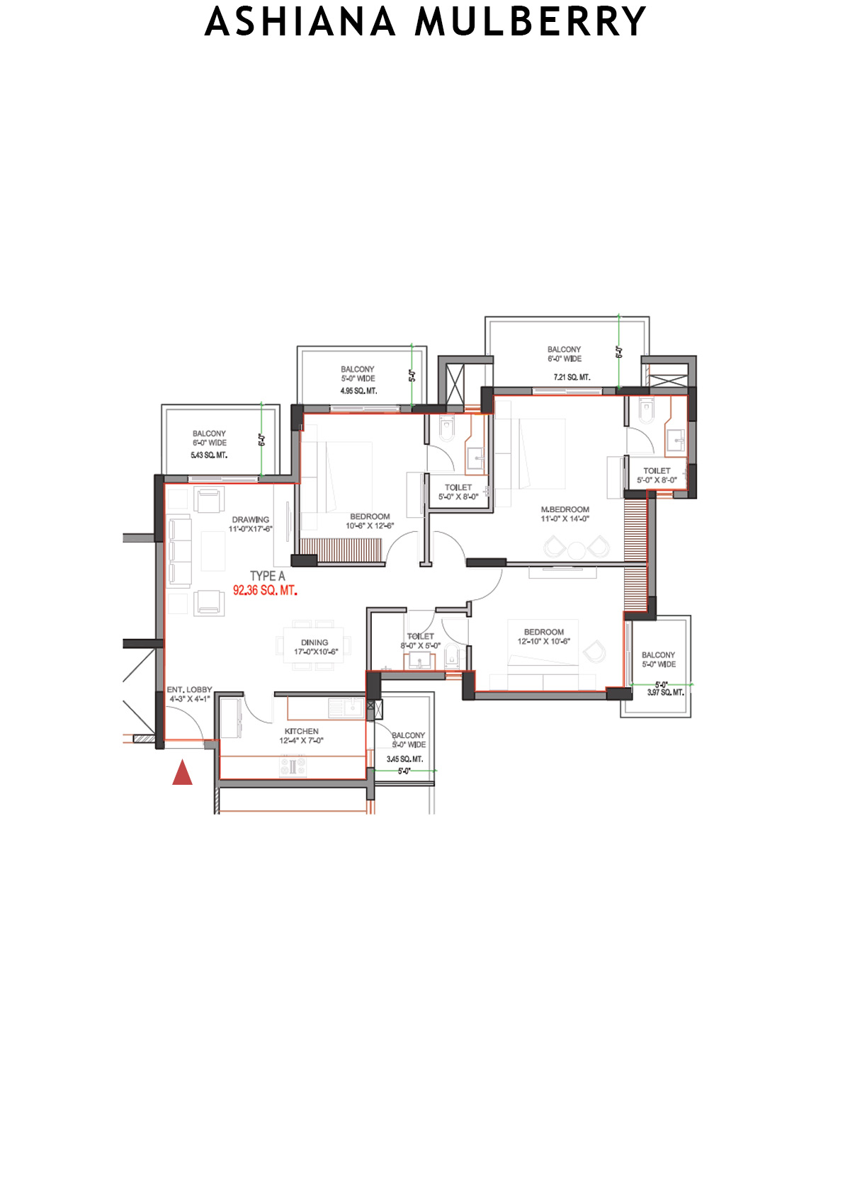 Ashiana Mulberry Tower 3 Unit 2 (Type A) Floor Plan