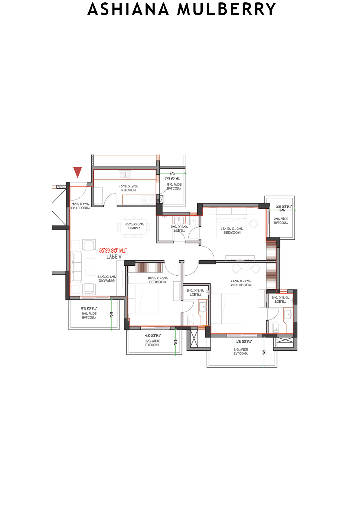 Ashiana Mulberry Tower 3 Unit 3 (Type A) Floor Plan