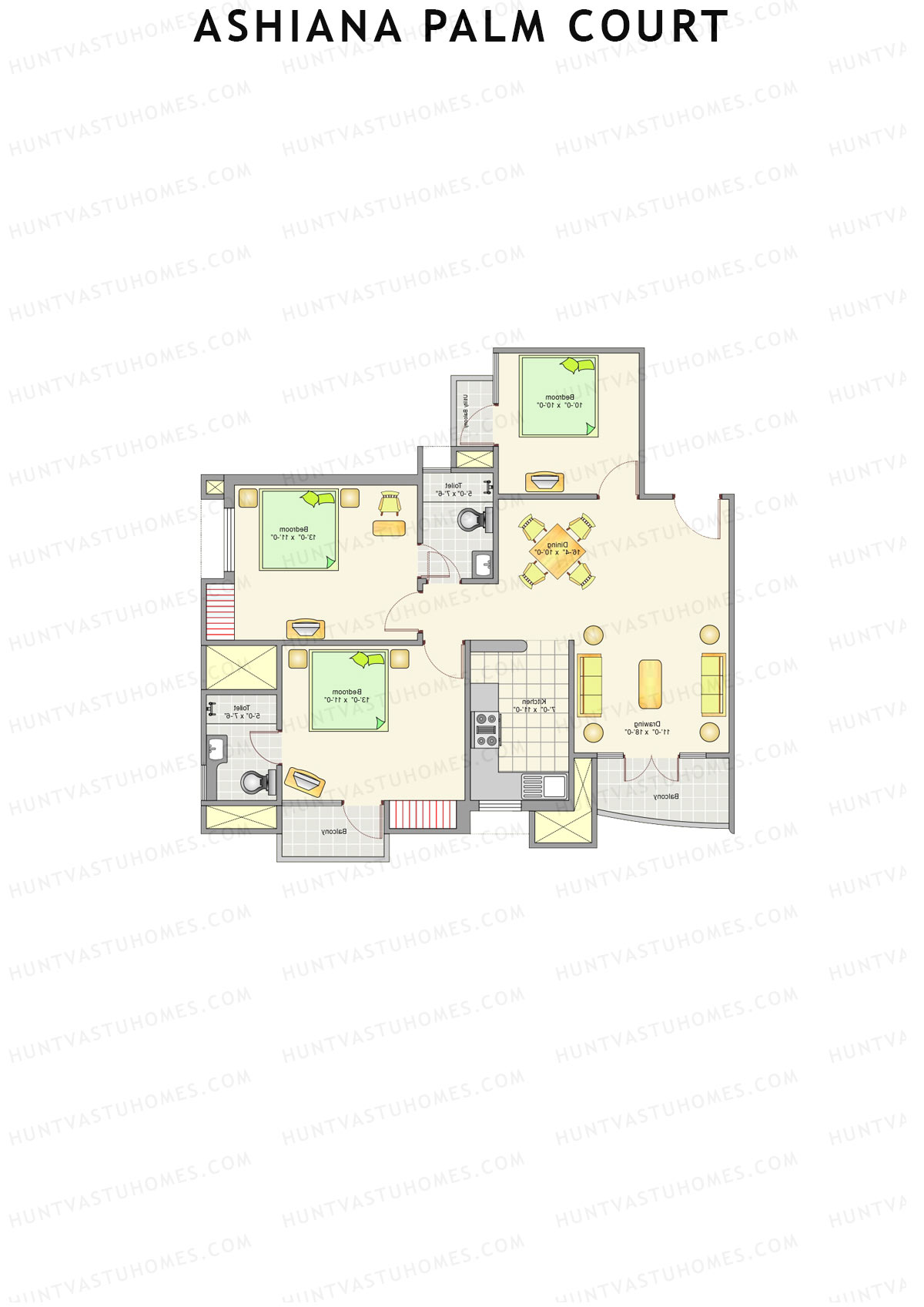 Ashiana Palm Court Tower P1 Unit 3 Floor Plan