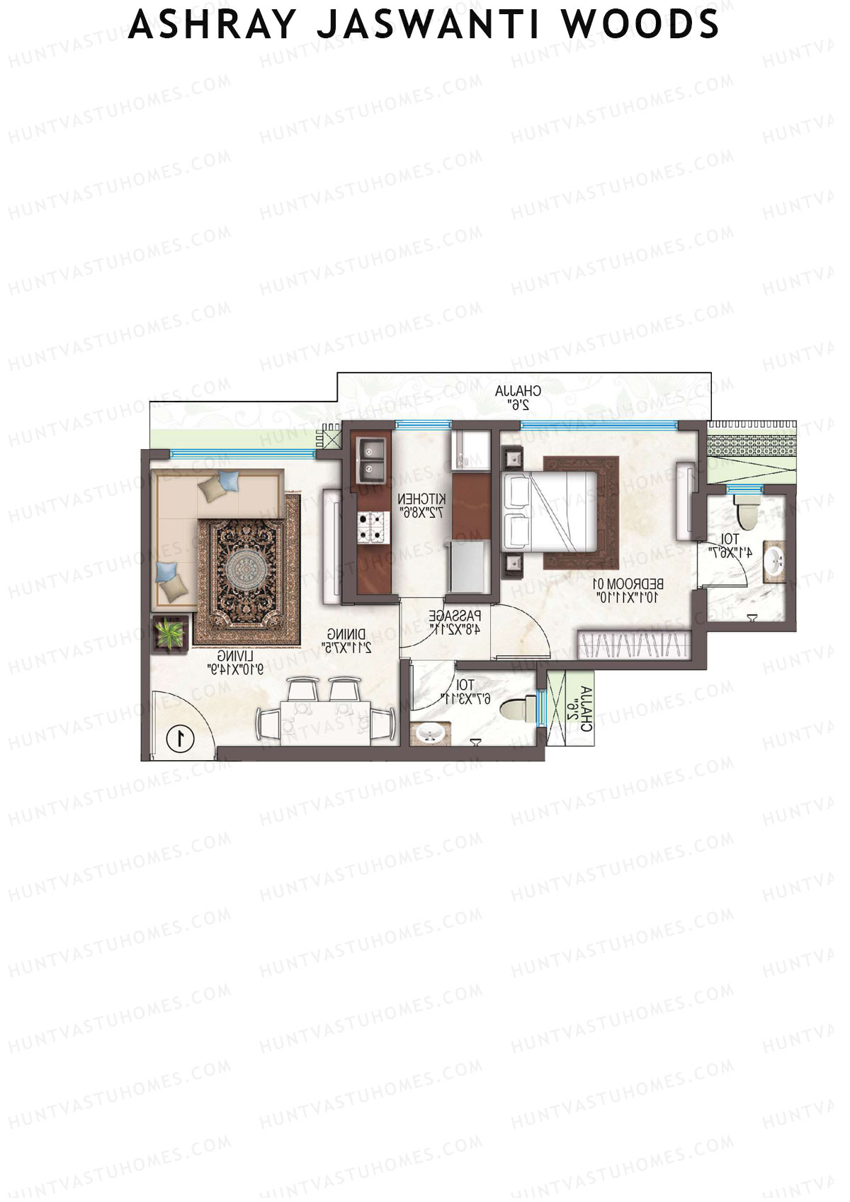 Ashray Jaswanti Woods Wing B Unit 2 (Type 2) Floor Plan