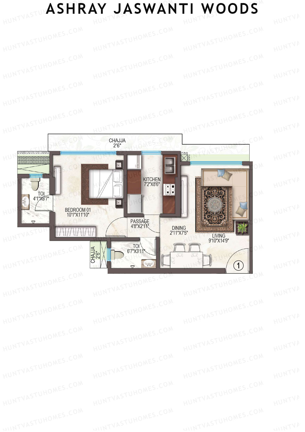 Ashray Jaswanti Woods Wing C Unit 1 (Type 2) Floor Plan