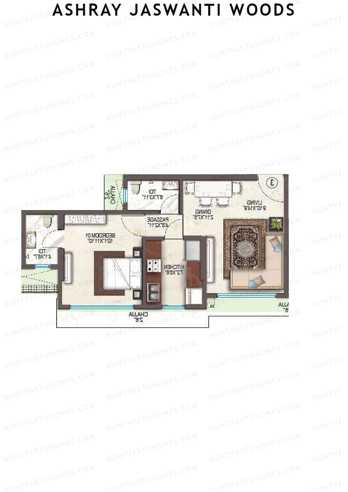 Ashray Jaswanti Woods Wing C Unit 4 (Type 1) Floor Plan