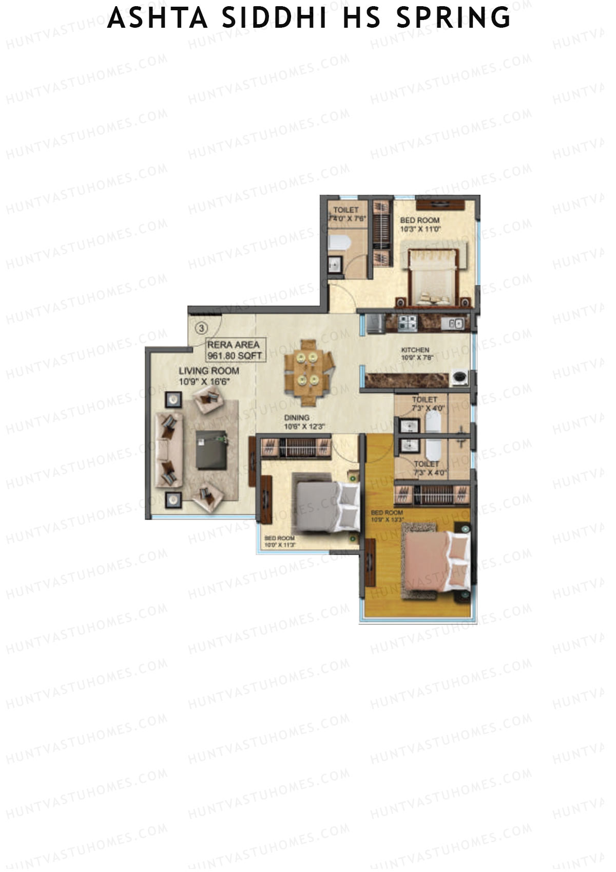 Ashta Siddhi HS Spring Block A Unit 3 Floor Plan