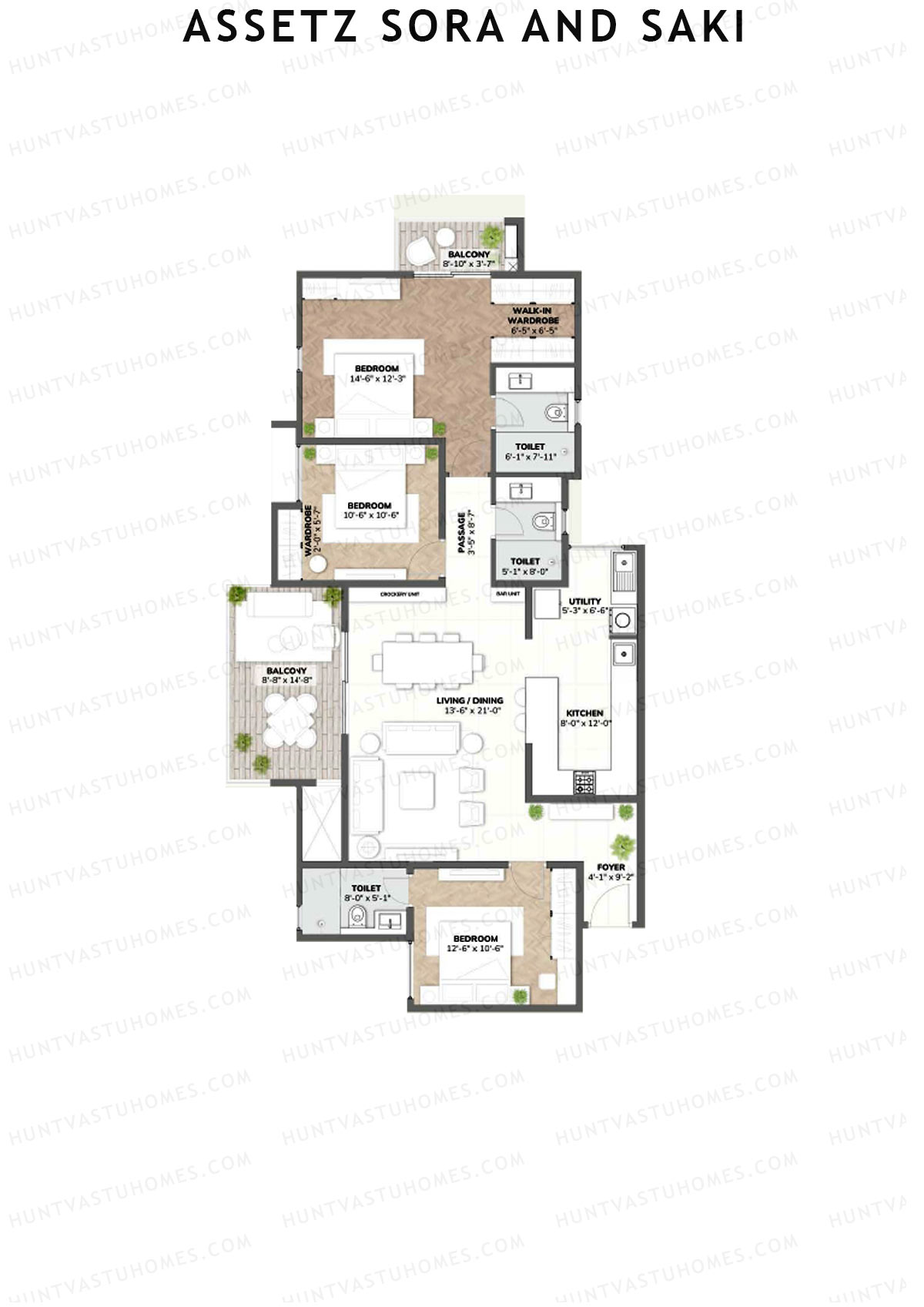 Assetz Sora and Saki Tower A1 Unit 1 (Type 2) Floor Plan