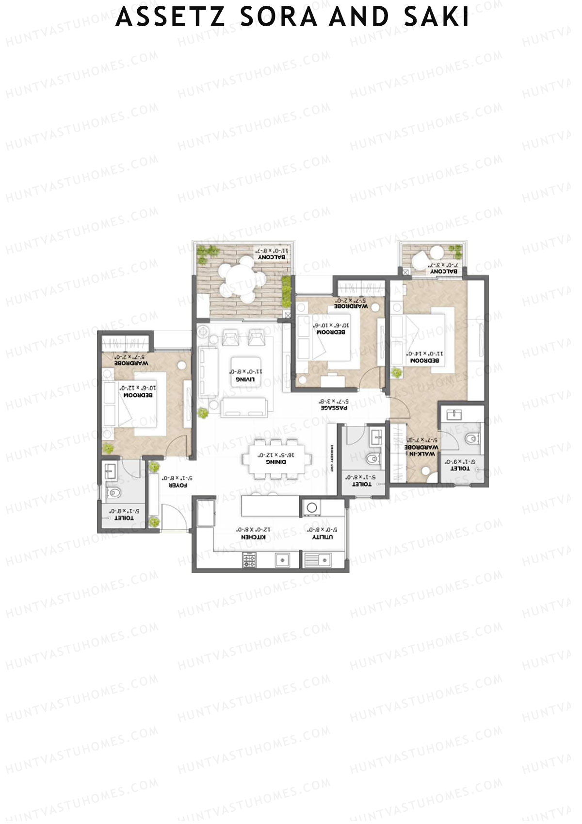 Assetz Sora and Saki Tower A1 Unit 3 (Type 1) Floor Plan