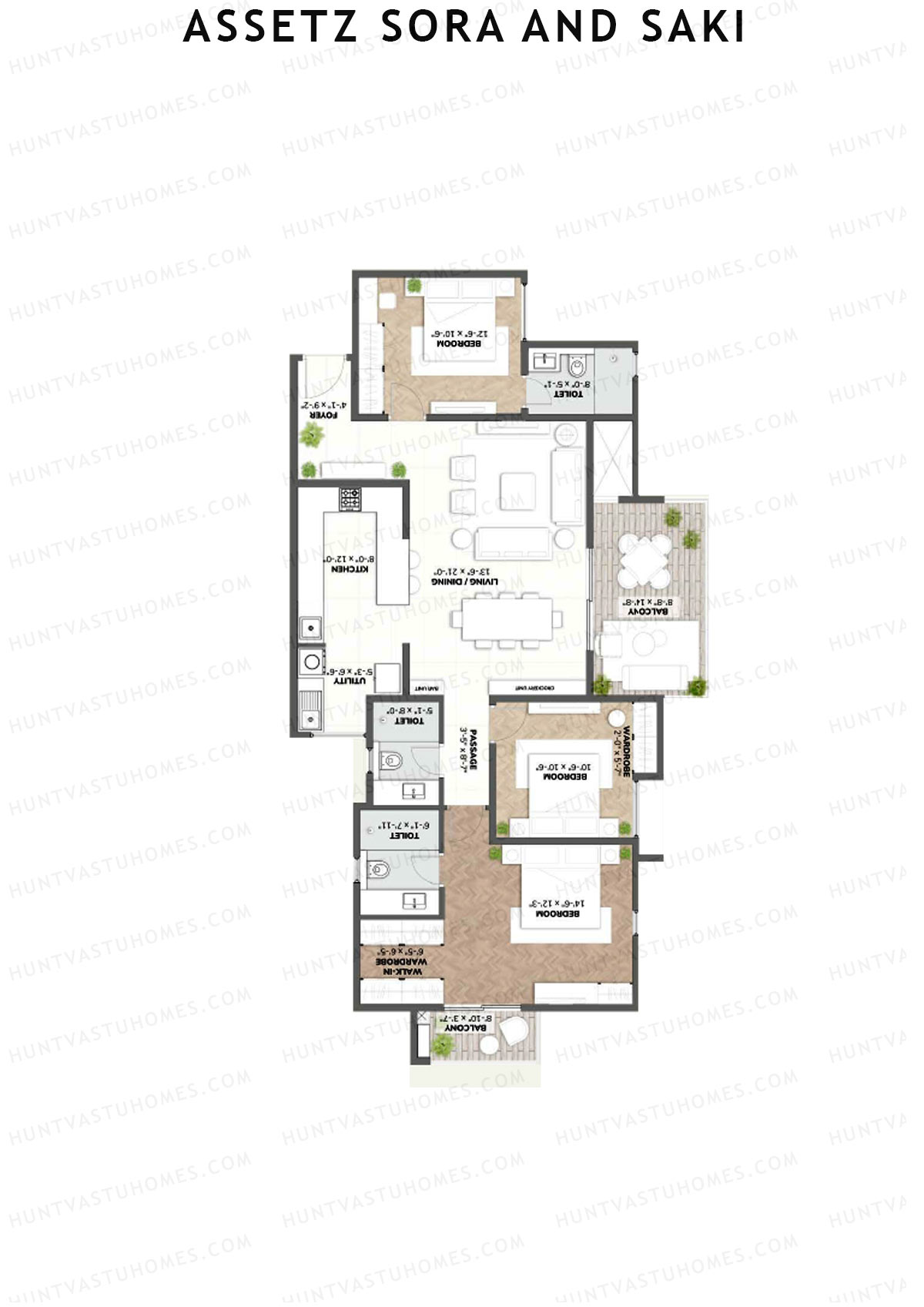 Assetz Sora and Saki Tower A1 Unit 5 (Type 2) Floor Plan