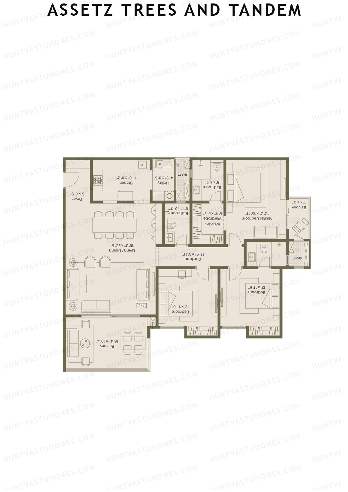 Assetz Trees and Tandem Tower 1 Unit 5 (Type A) Floor Plan