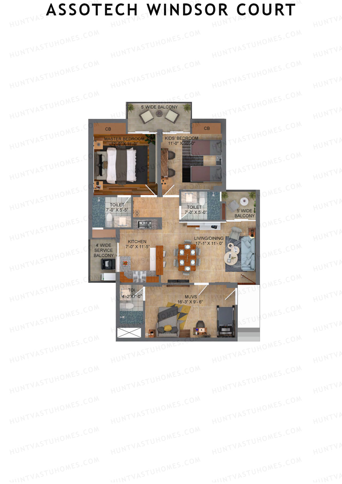 Assotech Windsor Court Tower G Unit B1 Floor Plan