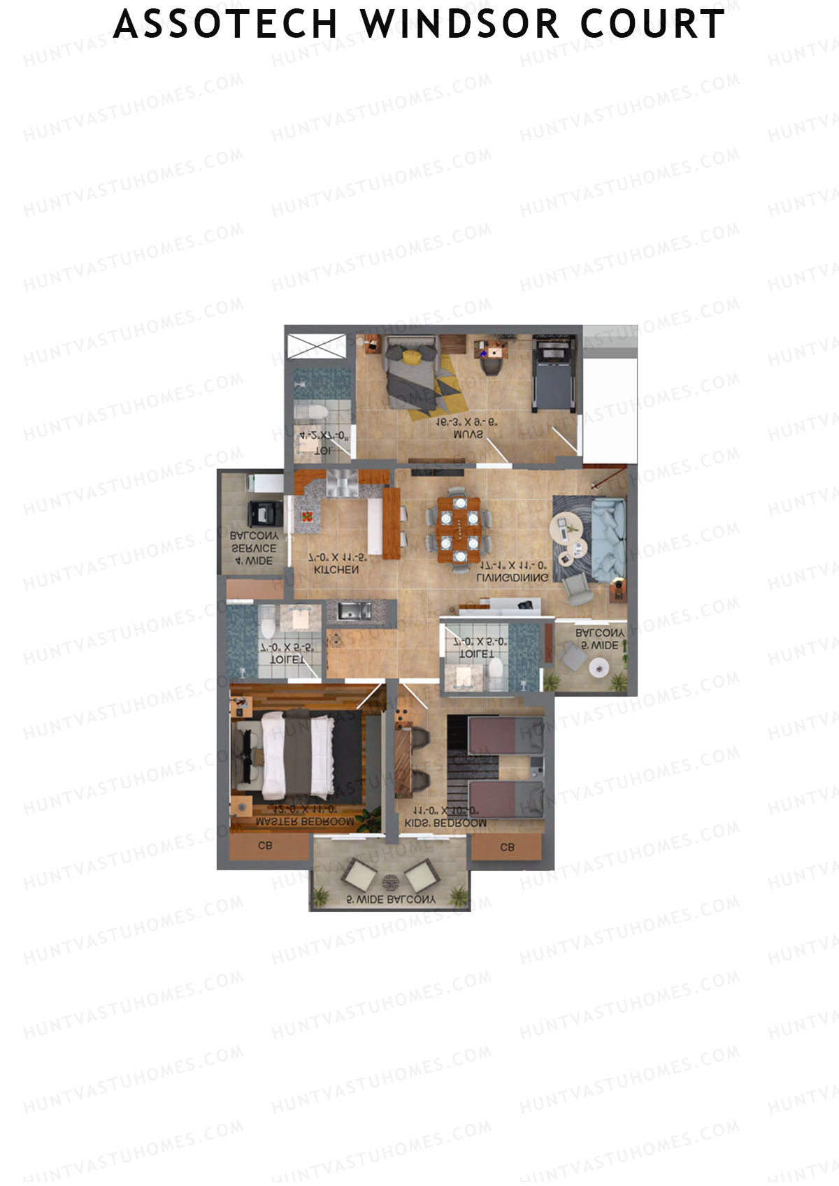 Assotech Windsor Court Tower G Unit B3 Floor Plan