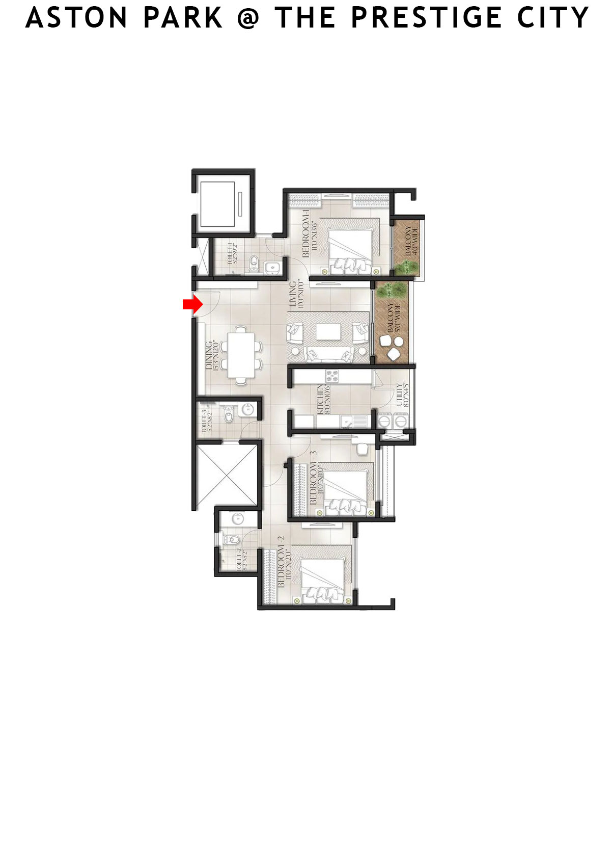 Aston Park At The Prestige City Tower 1 Unit 1 (Type E1) Floor Plan