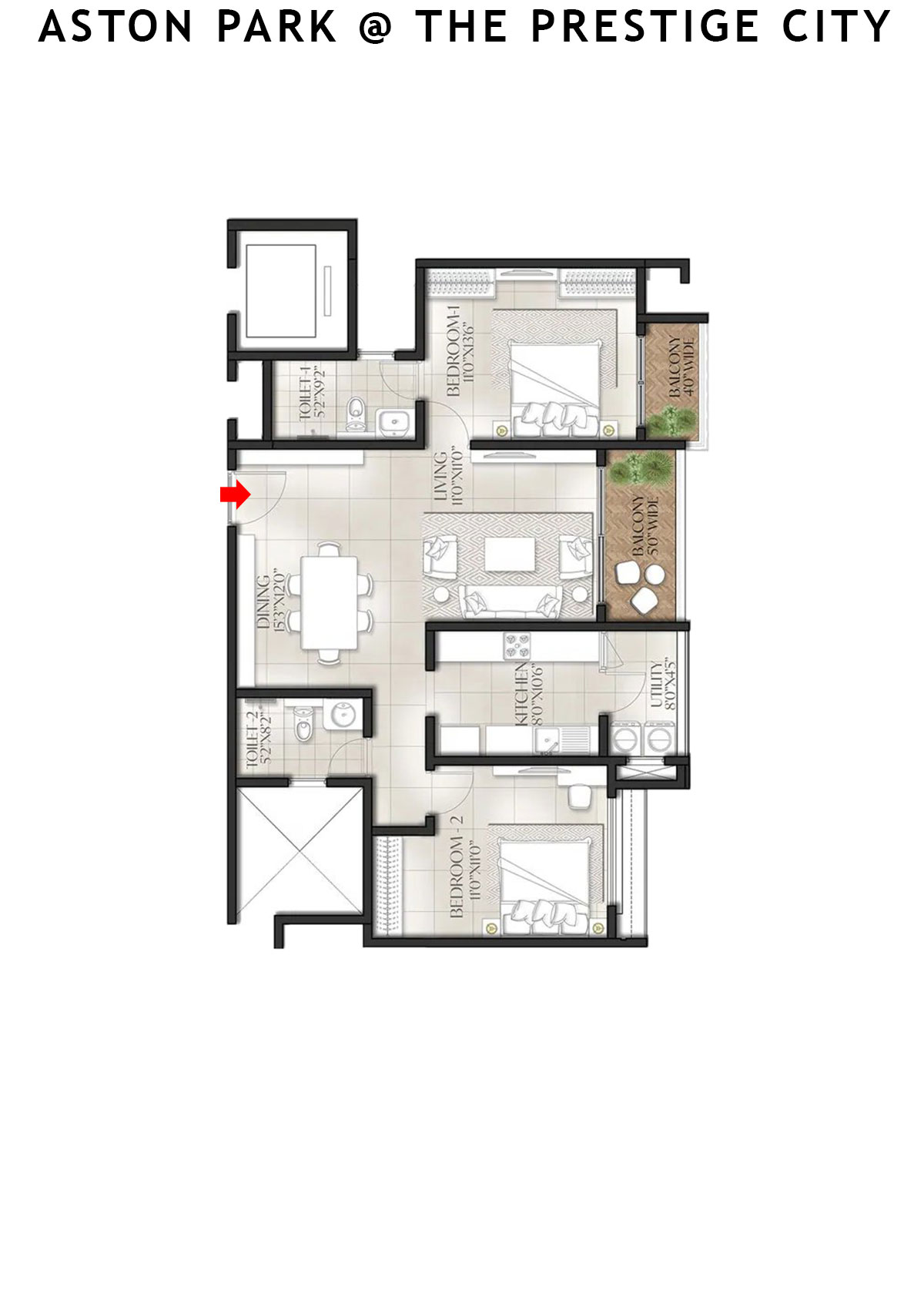 Aston Park At The Prestige City Tower 1 Unit 1 (Type E1A) Floor Plan