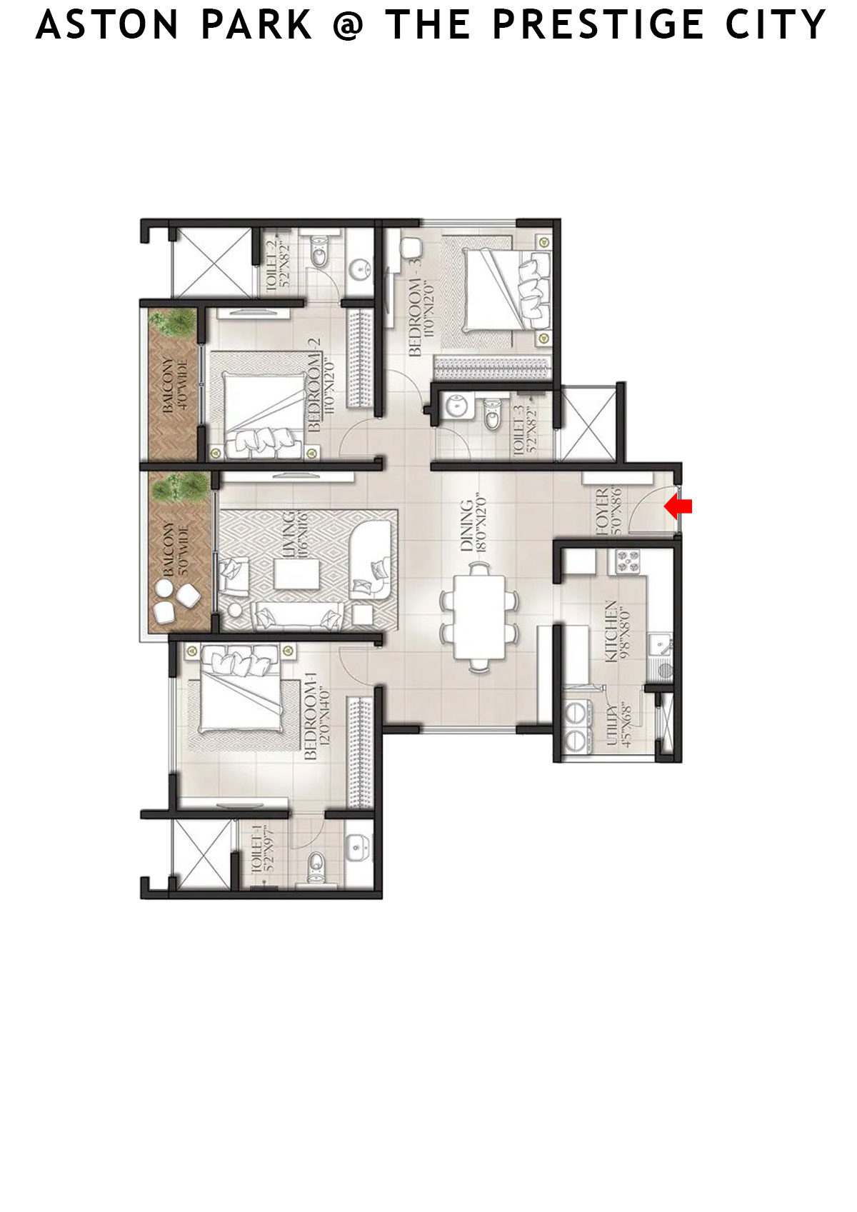 Aston Park At The Prestige City Tower 1 Unit 3 (Type E7) Floor Plan