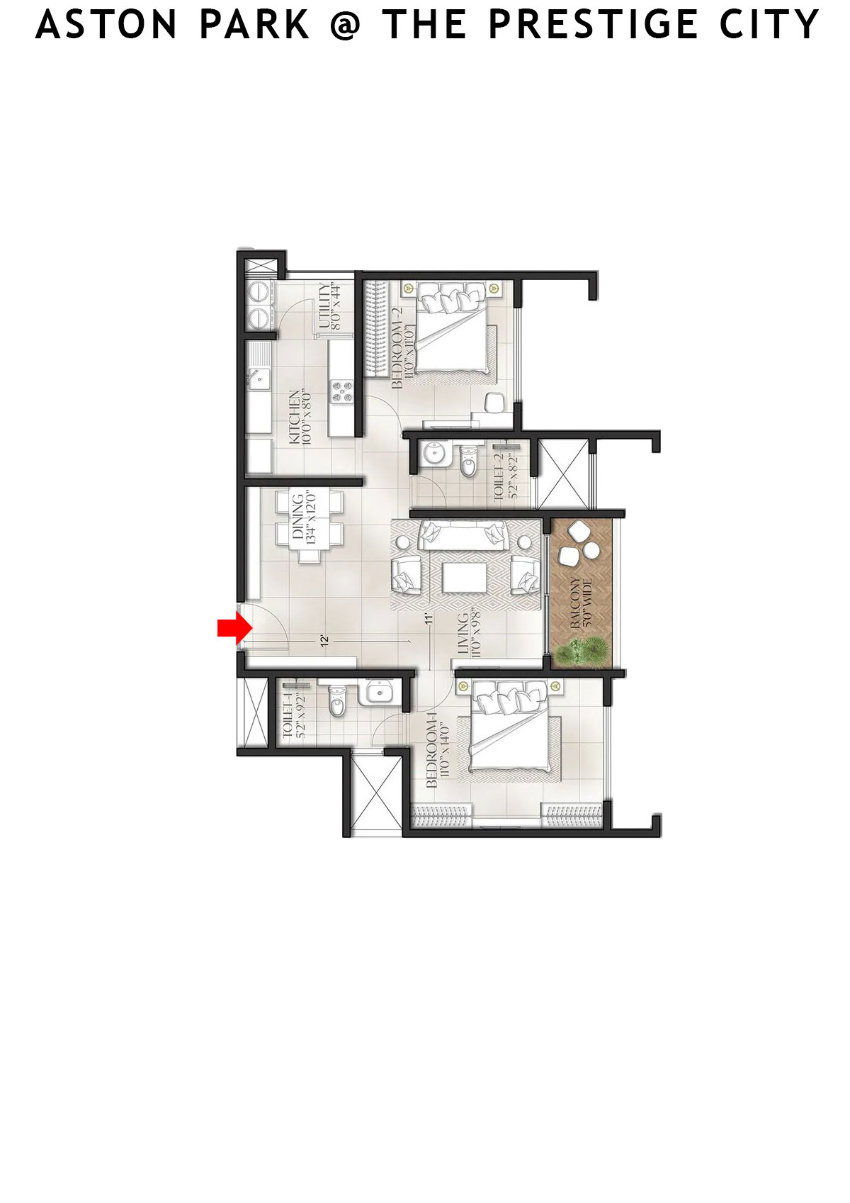 Aston Park At The Prestige City Tower 1 Unit 5 (Type C1) Floor Plan