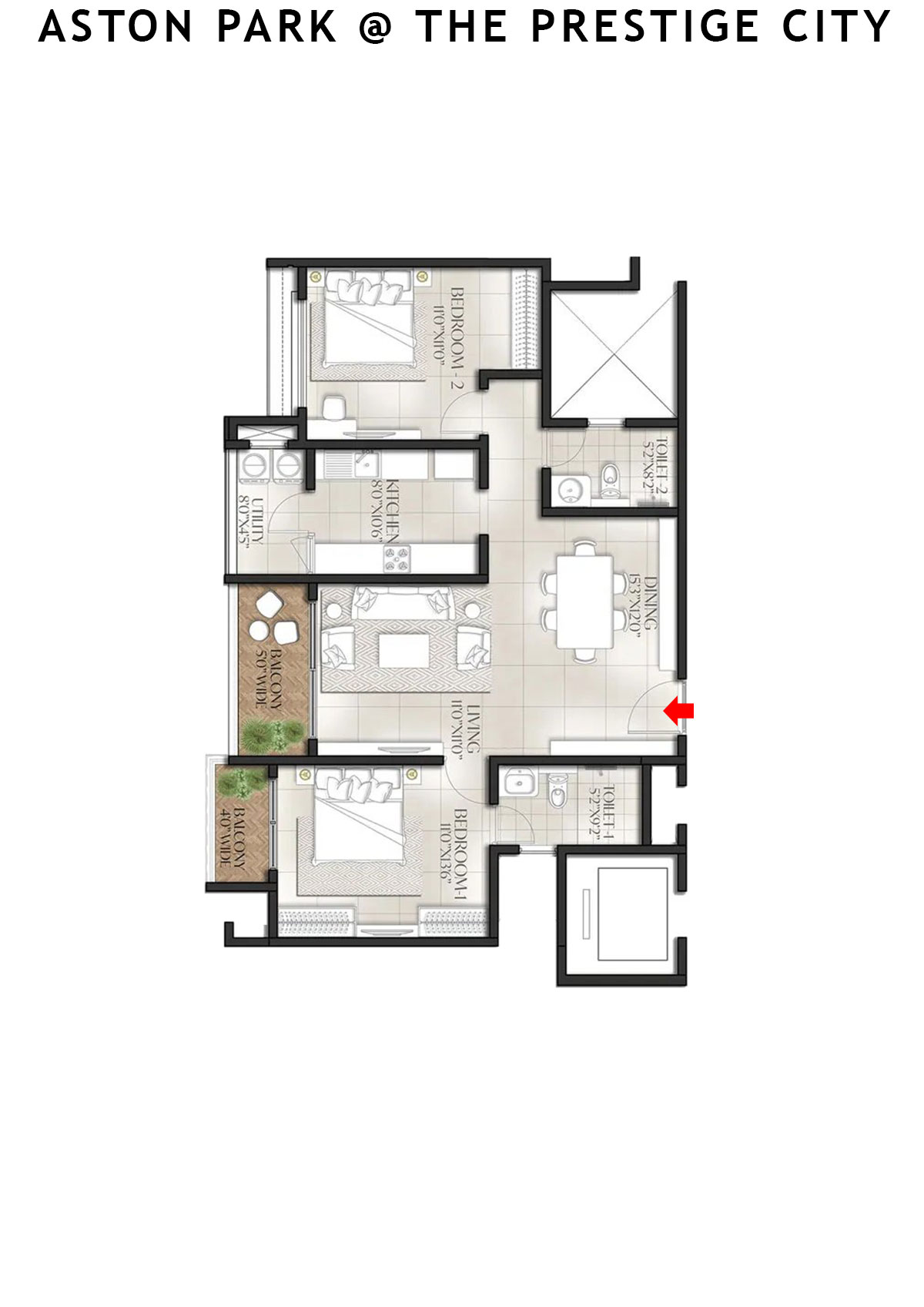 Aston Park At The Prestige City Tower 3 Unit 1 (Type E1A) Floor Plan