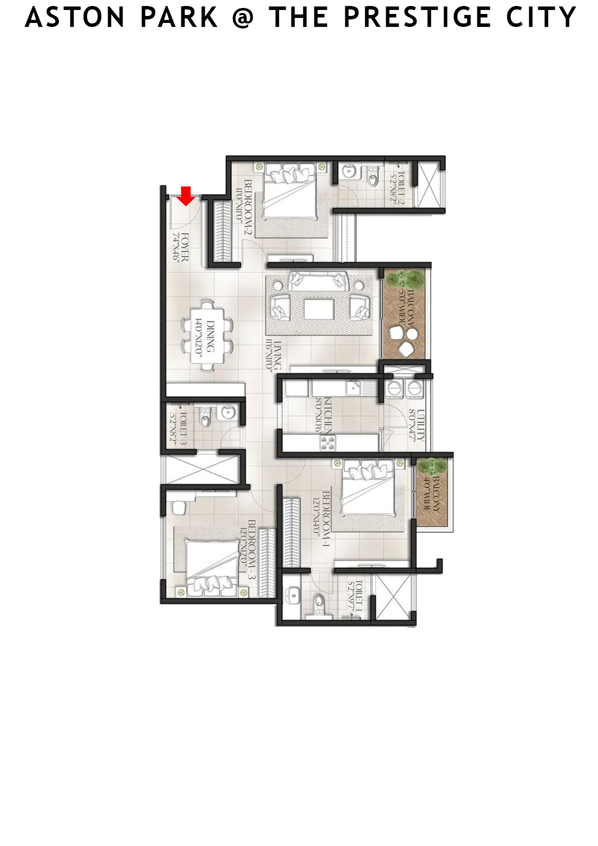 Aston Park At The Prestige City Tower 3 Unit 5 (Type E2) Floor Plan