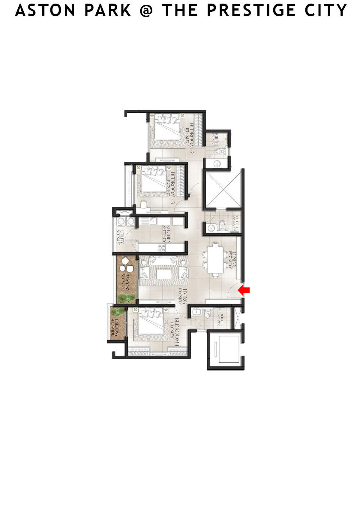 Aston Park At The Prestige City Tower 5 Unit 1 (Type E1) Floor Plan