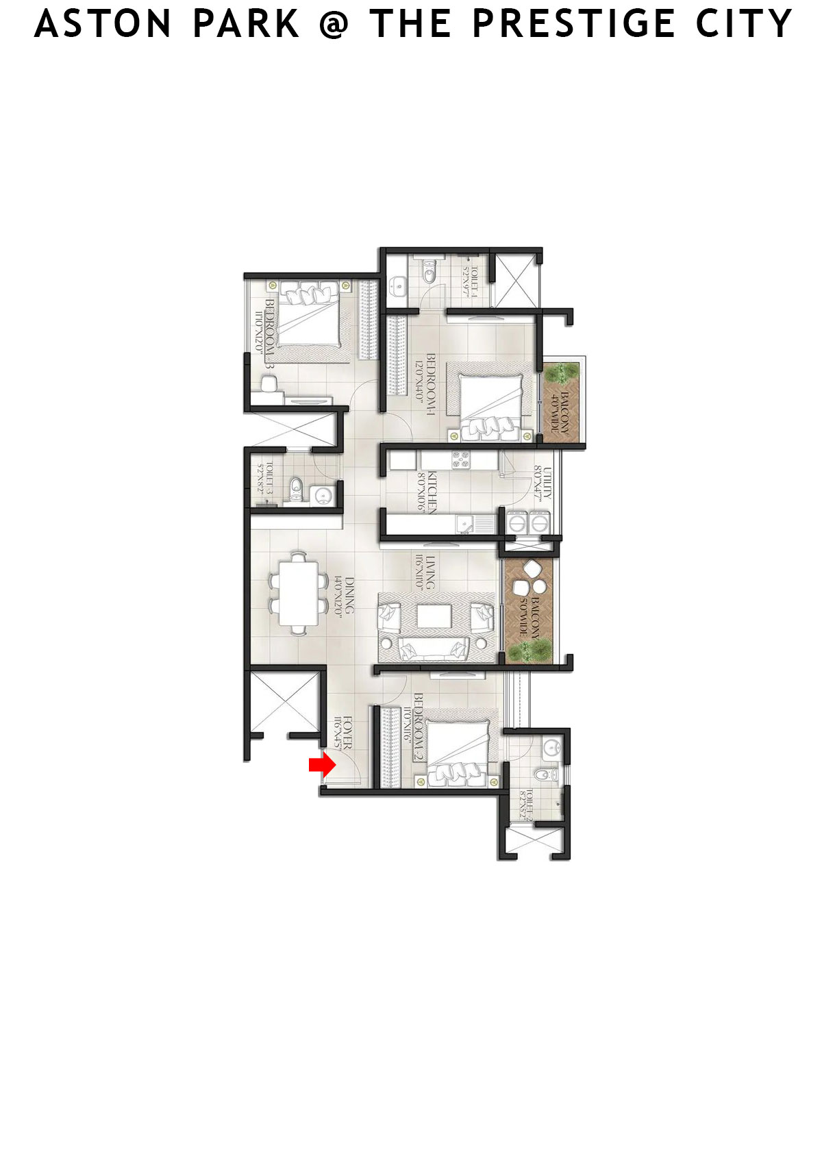 Aston Park At The Prestige City Tower 5 Unit 2 (Type E3) Floor Plan