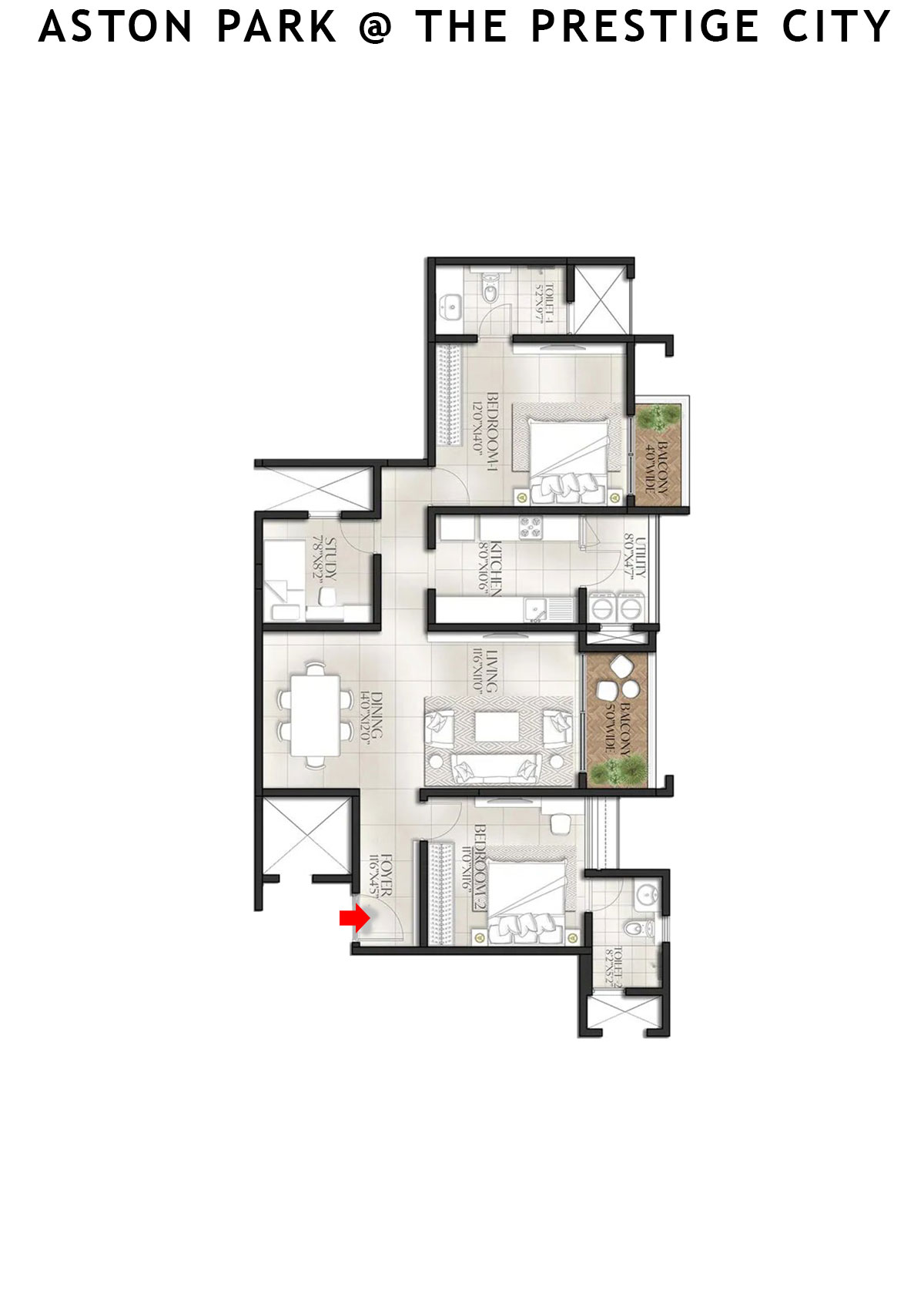 Aston Park At The Prestige City Tower 5 Unit 2 (Type E3A) Floor Plan