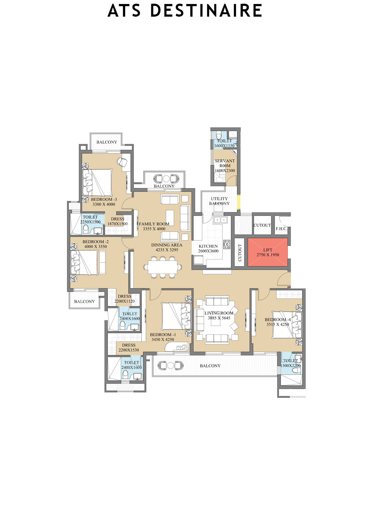 Ats Destinaire Tower 8 Unit 2 (Type A) Floor Plan