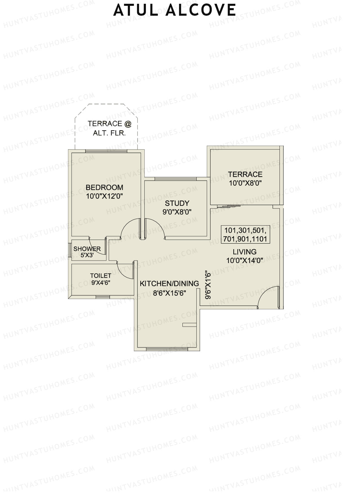Atul Alcove, Tower A, Unit 1, 1BHK, Super Area 807   sq ft 